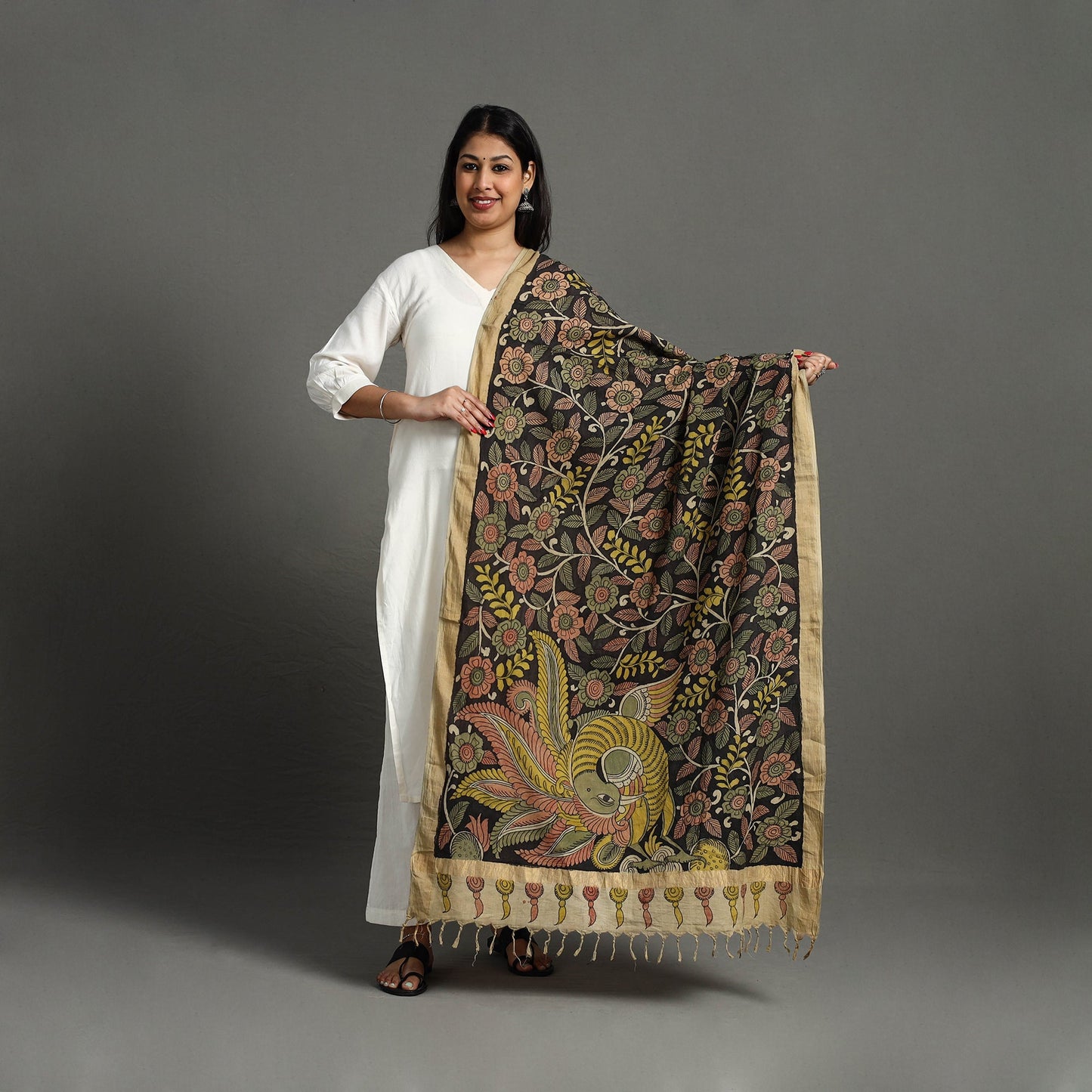Black - mangalagiri cotton handpainted pen work kalamkari