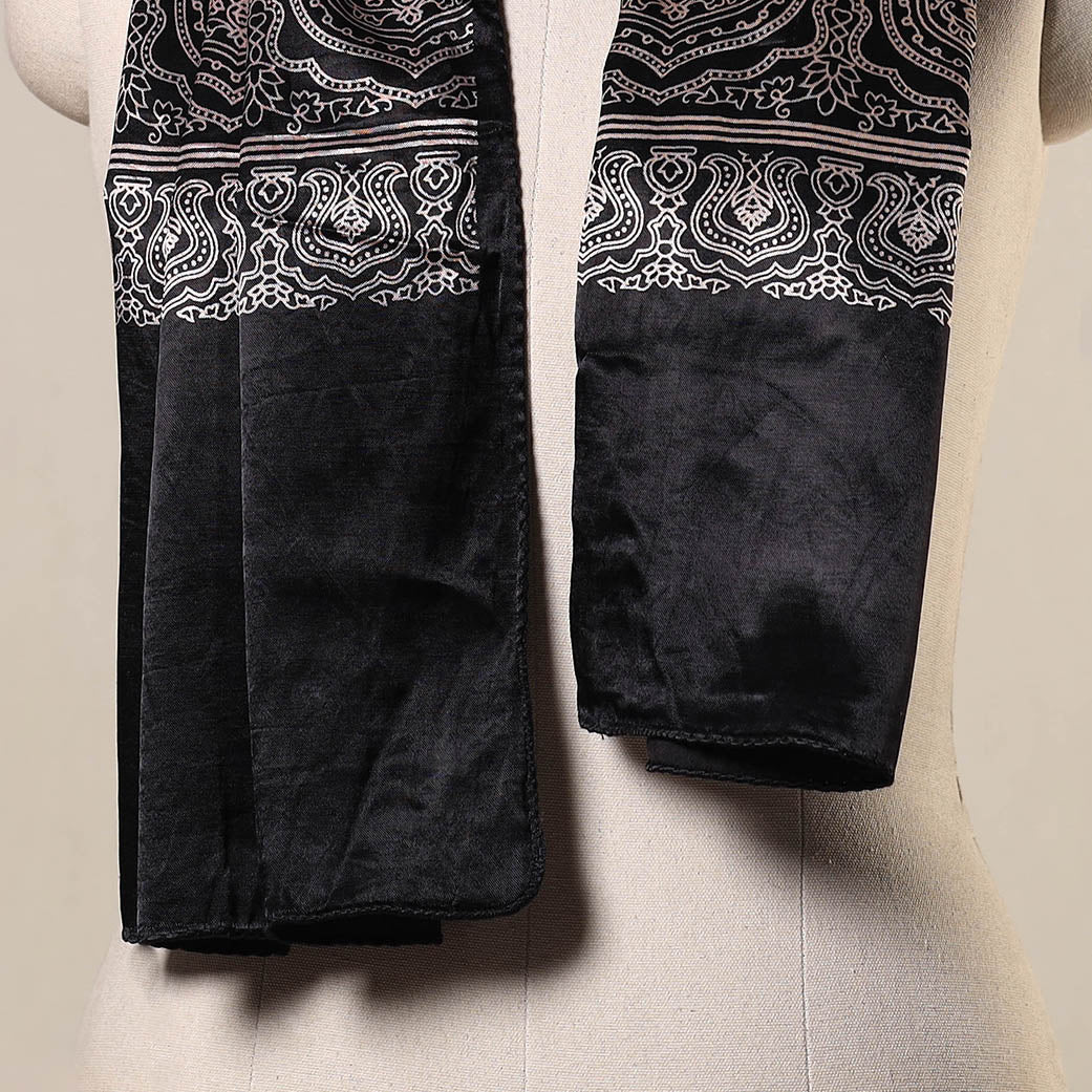 Black Mashru Silk Printed Ajrakh Stole