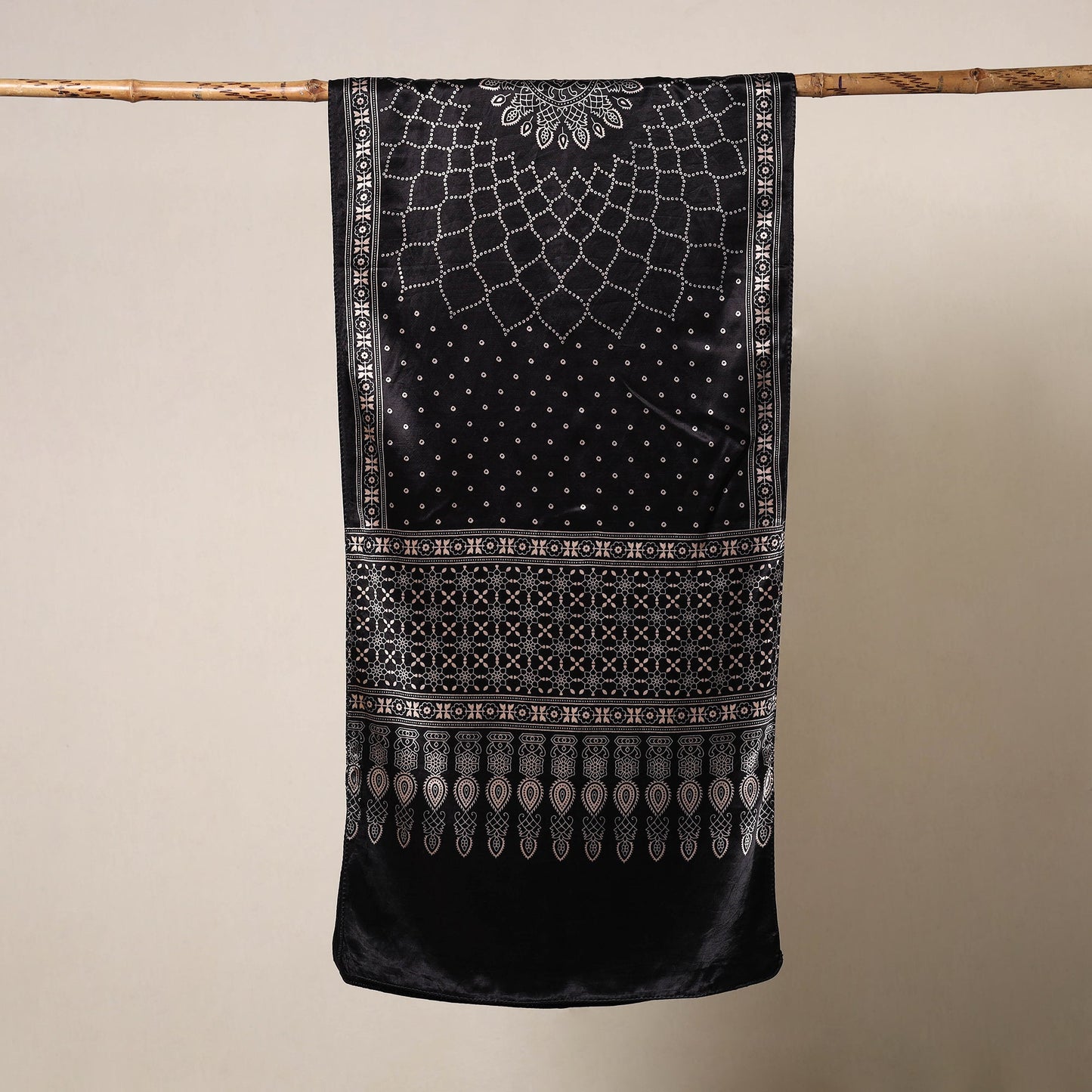 Black - mashru silk printed stole 56 - handcrafted