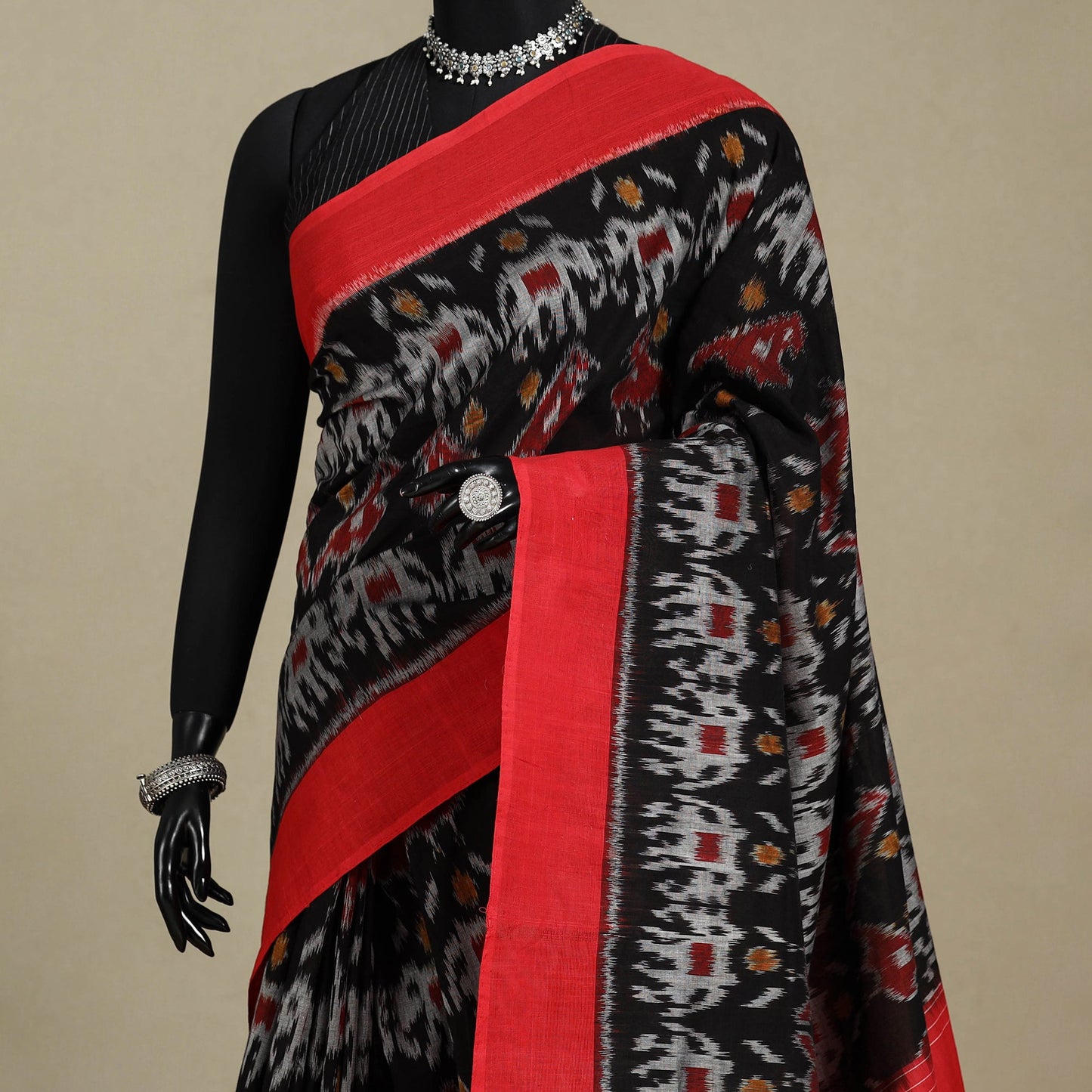 Black - mercerised cotton handloom pochampally ikat saree
