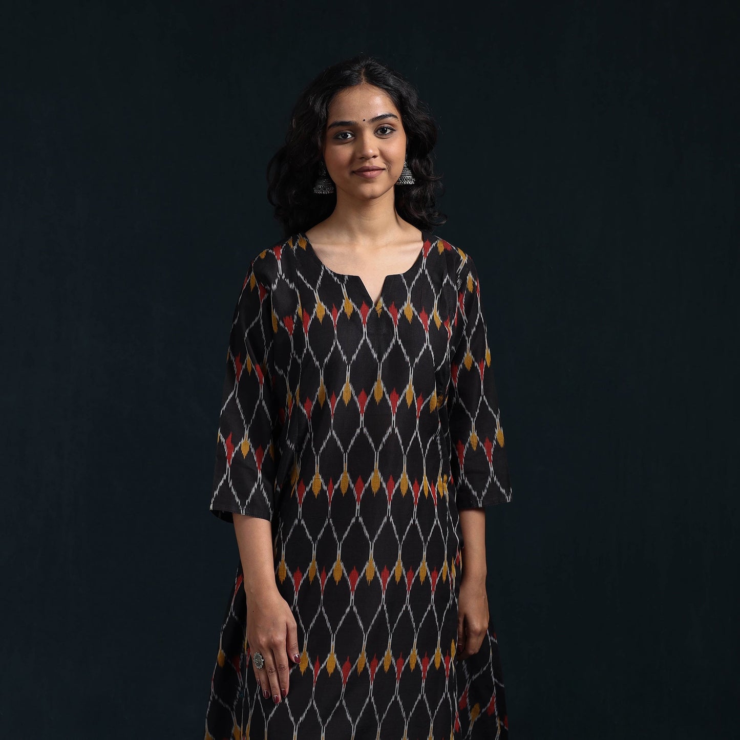 Mercerised cotton a-line pochampally ikat kurta for women