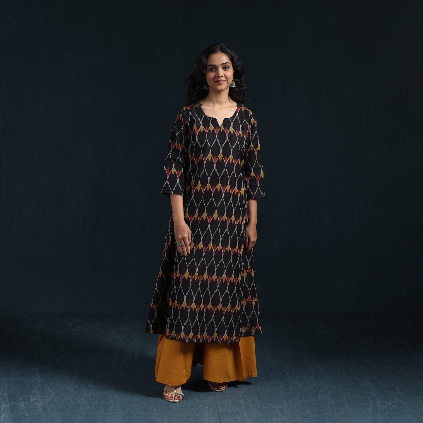 Mercerised cotton a-line pochampally ikat kurta for women