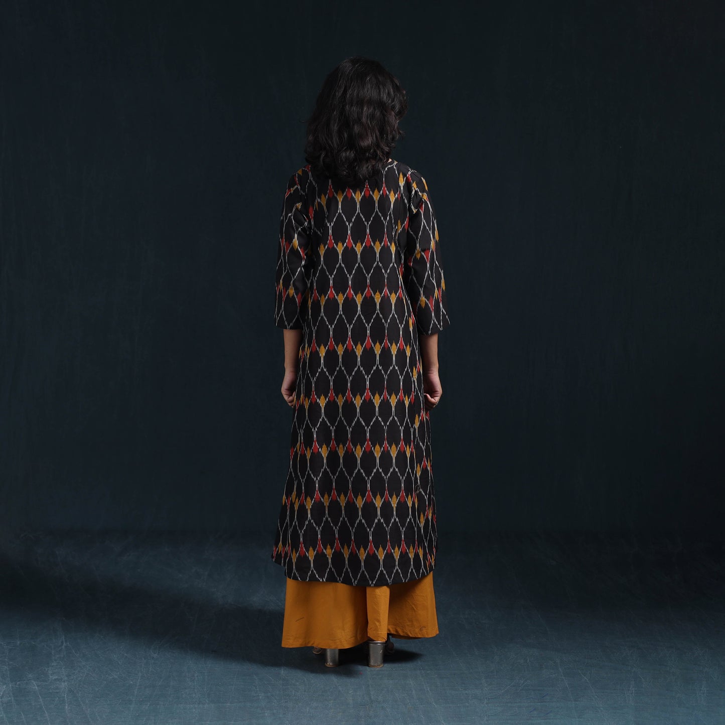 Mercerised cotton a-line pochampally ikat kurta for women