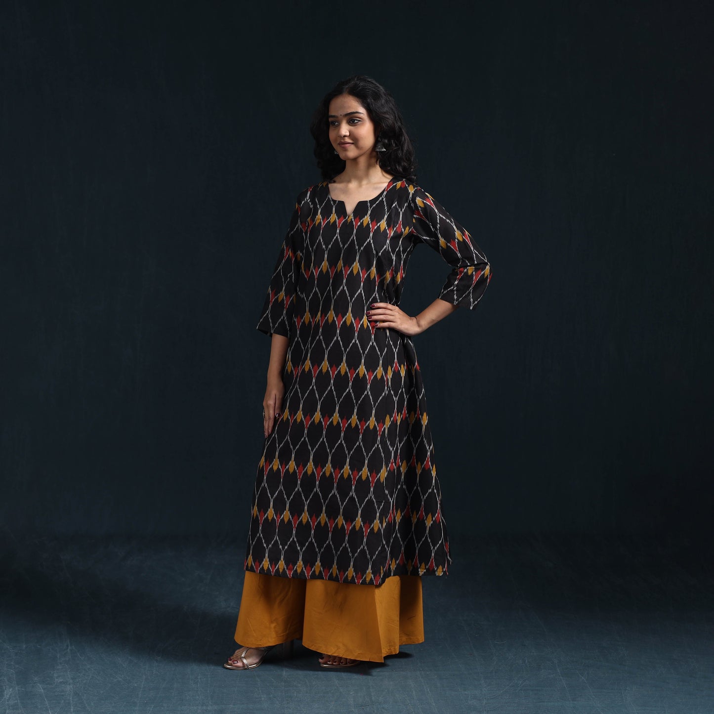 Mercerised cotton a-line pochampally ikat kurta for women