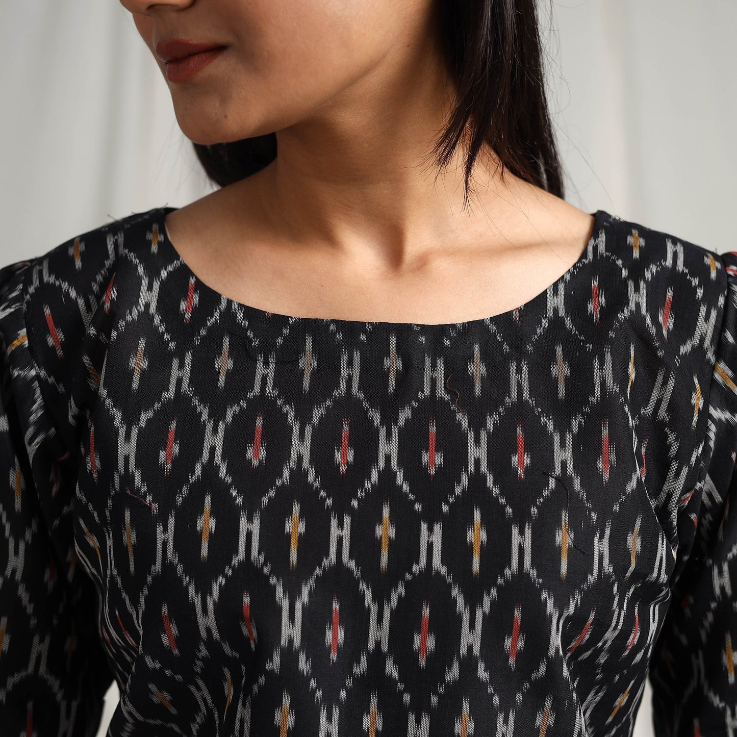 Buy Black Mercerised Cotton Pochampally Ikat Crop Top