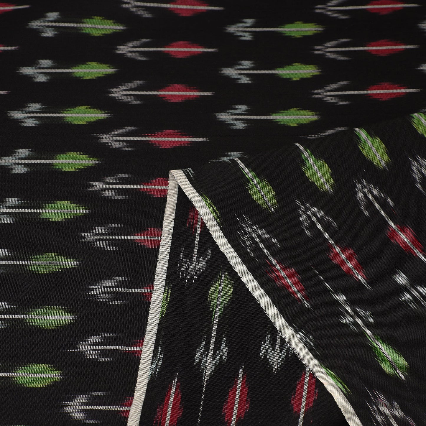 Black Mercerised Cotton Pochampally Ikat Fabric