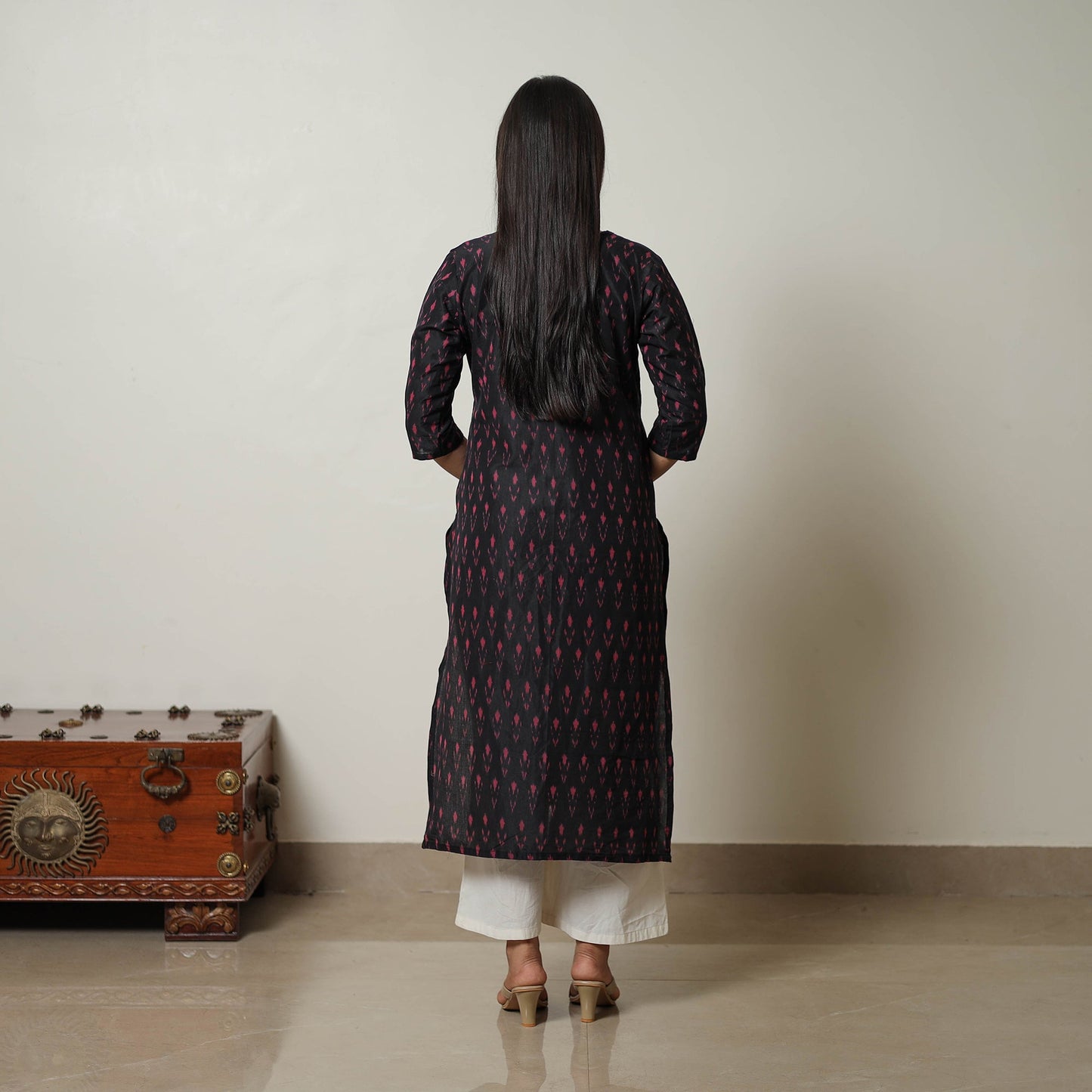 Buy Black Mercerised Cotton Straight Pochampally Ikat Kurta
