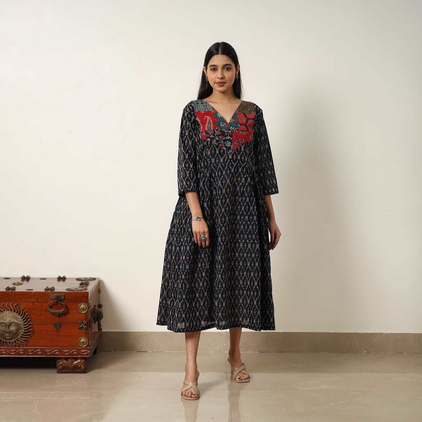 Mercerized Cotton Flared Pochampally Ikat Dress