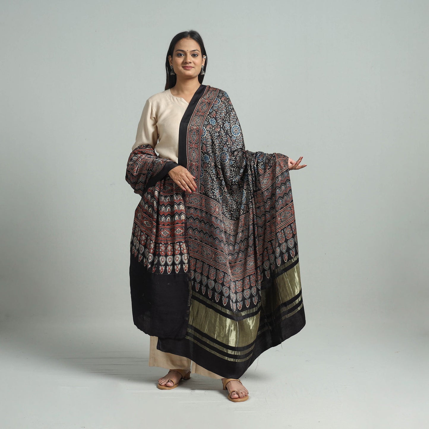 Black - modal silk dupatta 81 - handcrafted