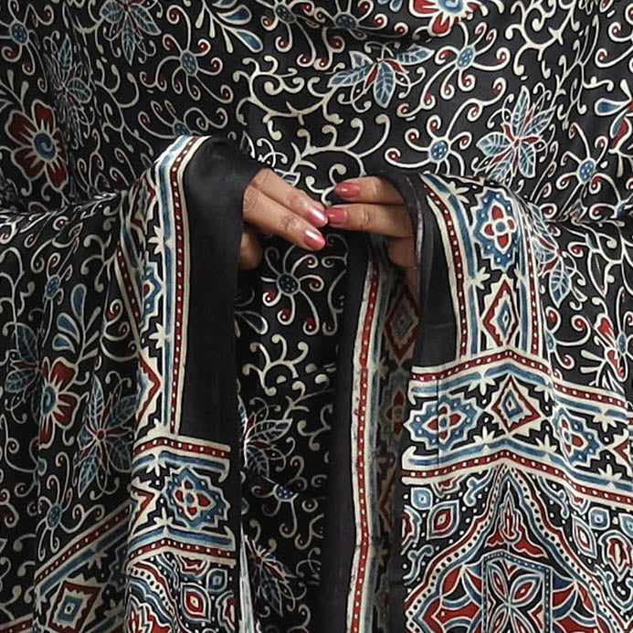 Black - modal silk dupatta 90 - handcrafted