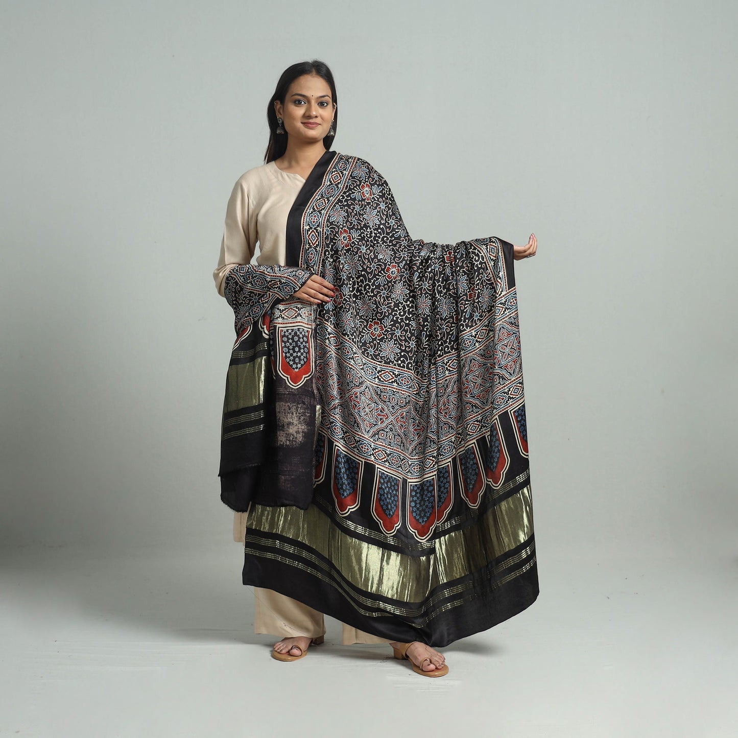 Black - modal silk dupatta 90 - handcrafted