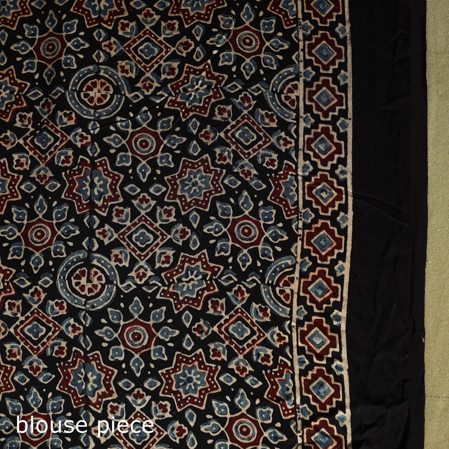 Black Modal Silk Block Print Ajrakh Saree