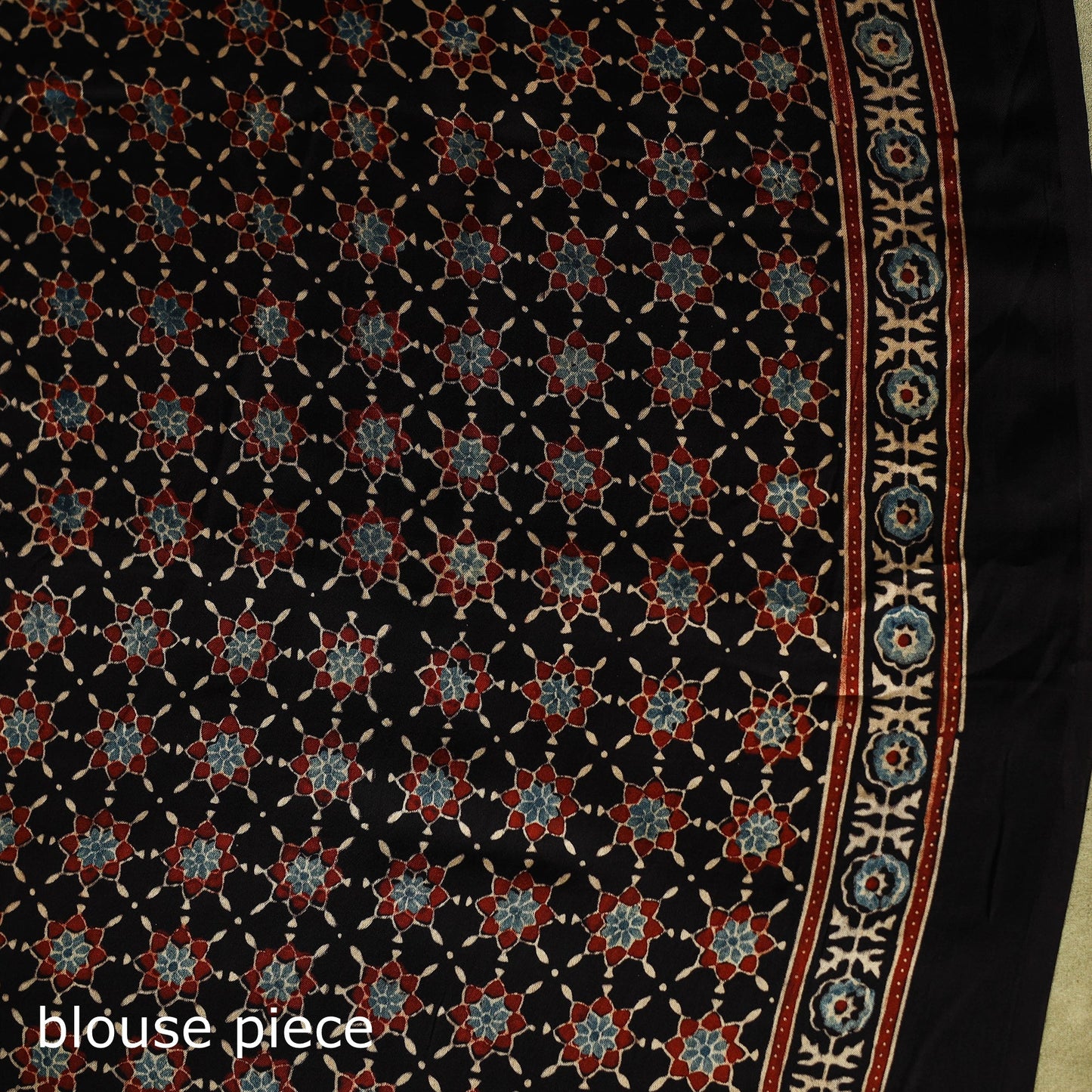 Black Modal Silk Block Print Ajrakh Saree