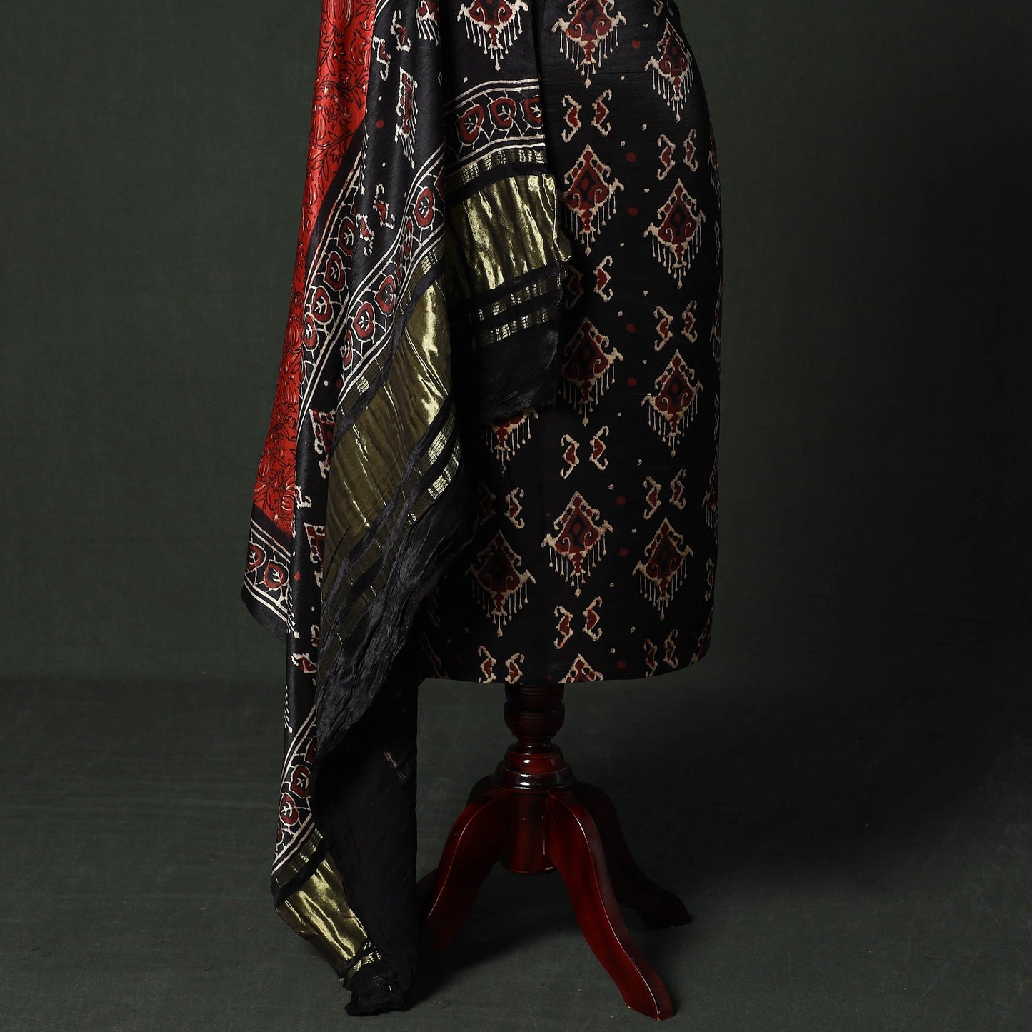 Modal silk hand block bagru print 2pc unstitched dress