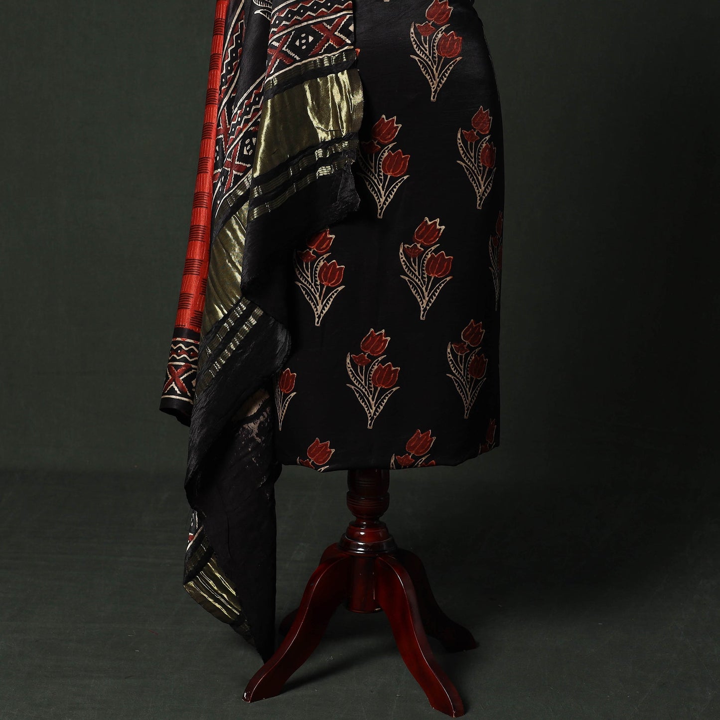 Modal silk hand block bagru print 2pc unstitched dress