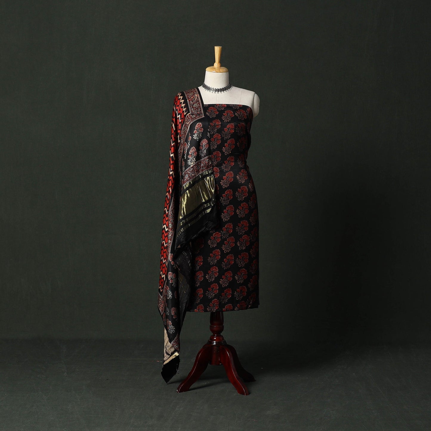 Modal silk hand block bagru print 2pc unstitched dress