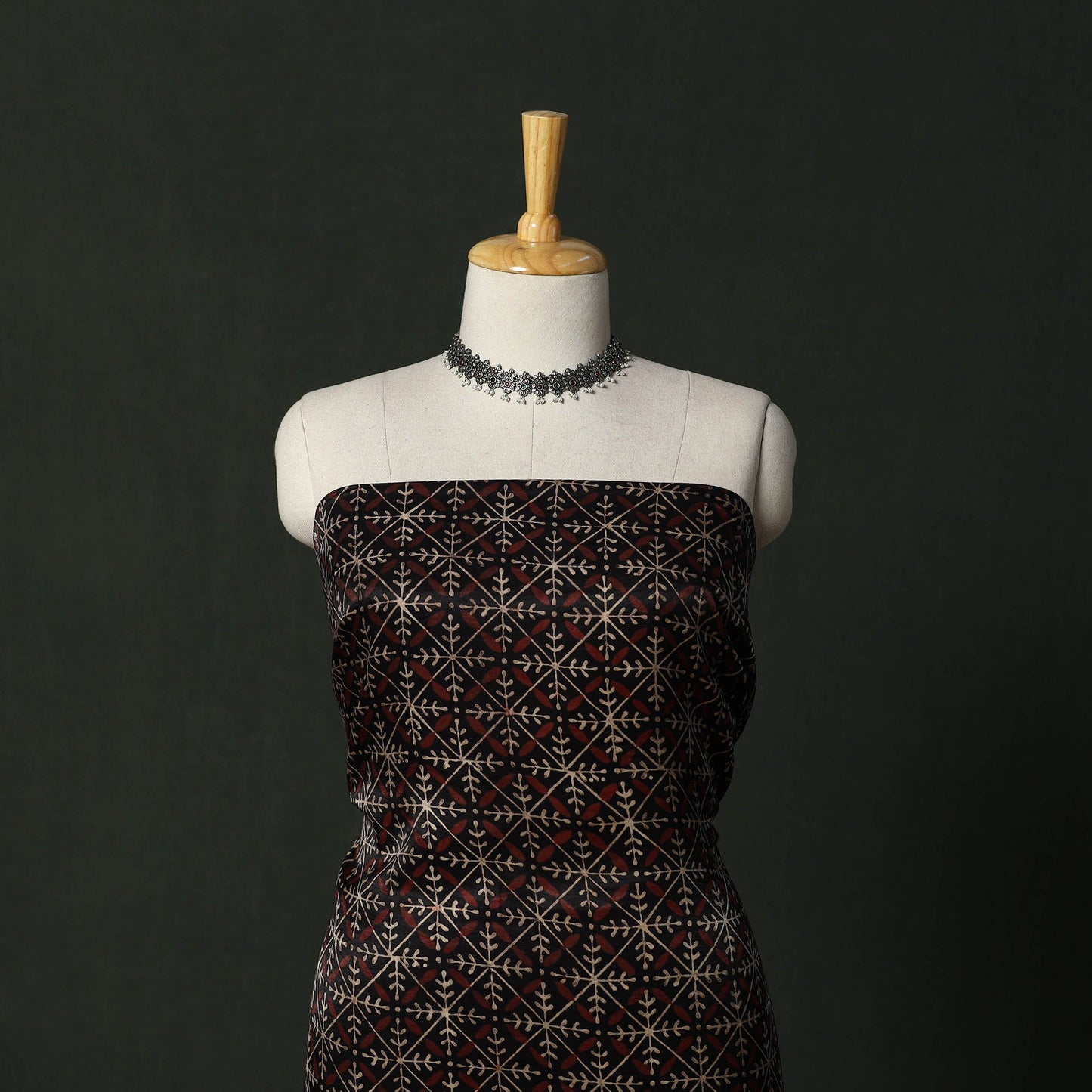 Modal silk hand block bagru print 2pc unstitched dress