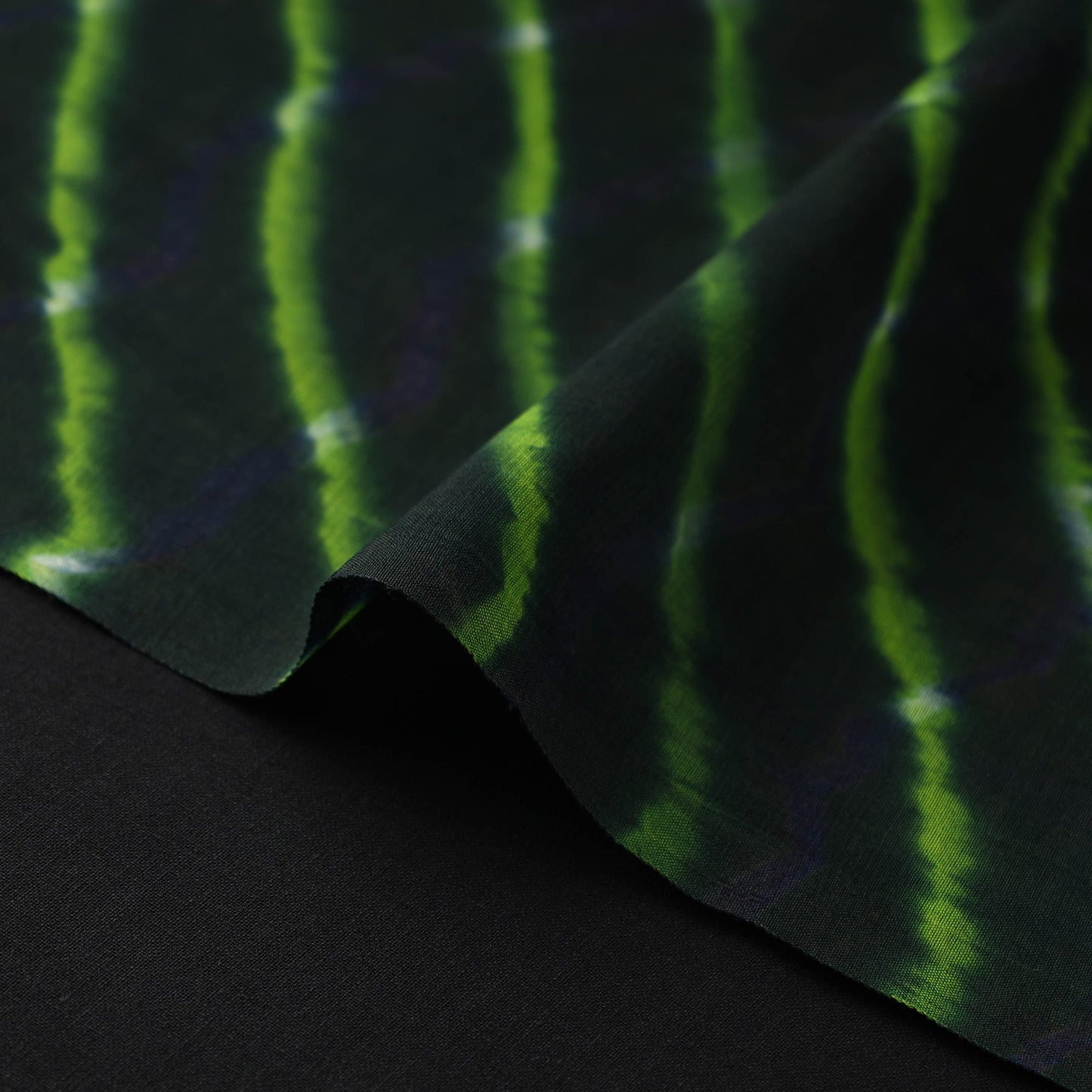 Black Leheriya Tie-Dye Chanderi Silk Fabric
