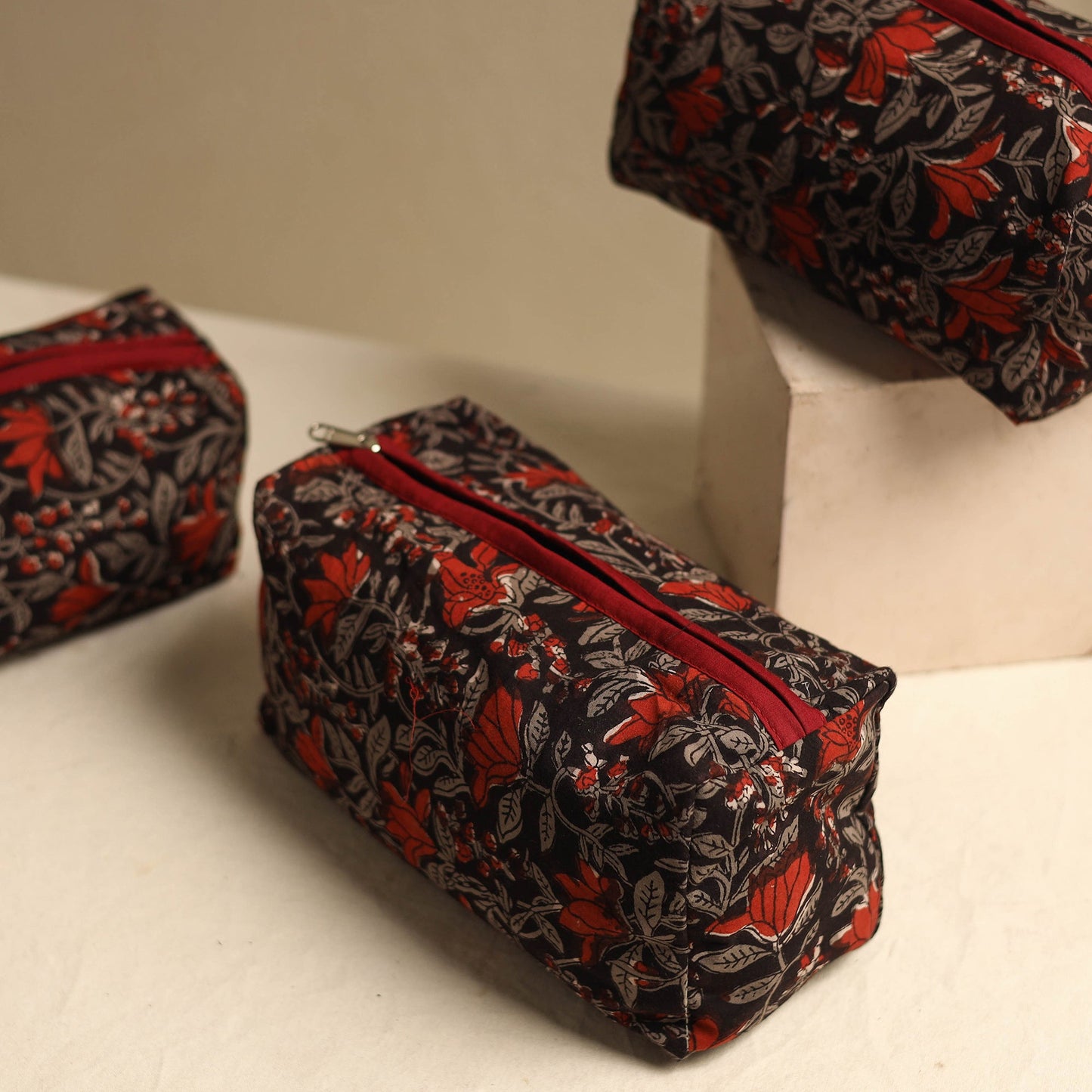 Black Multipurpose Handmade Toiletry Bags (Set of 3)