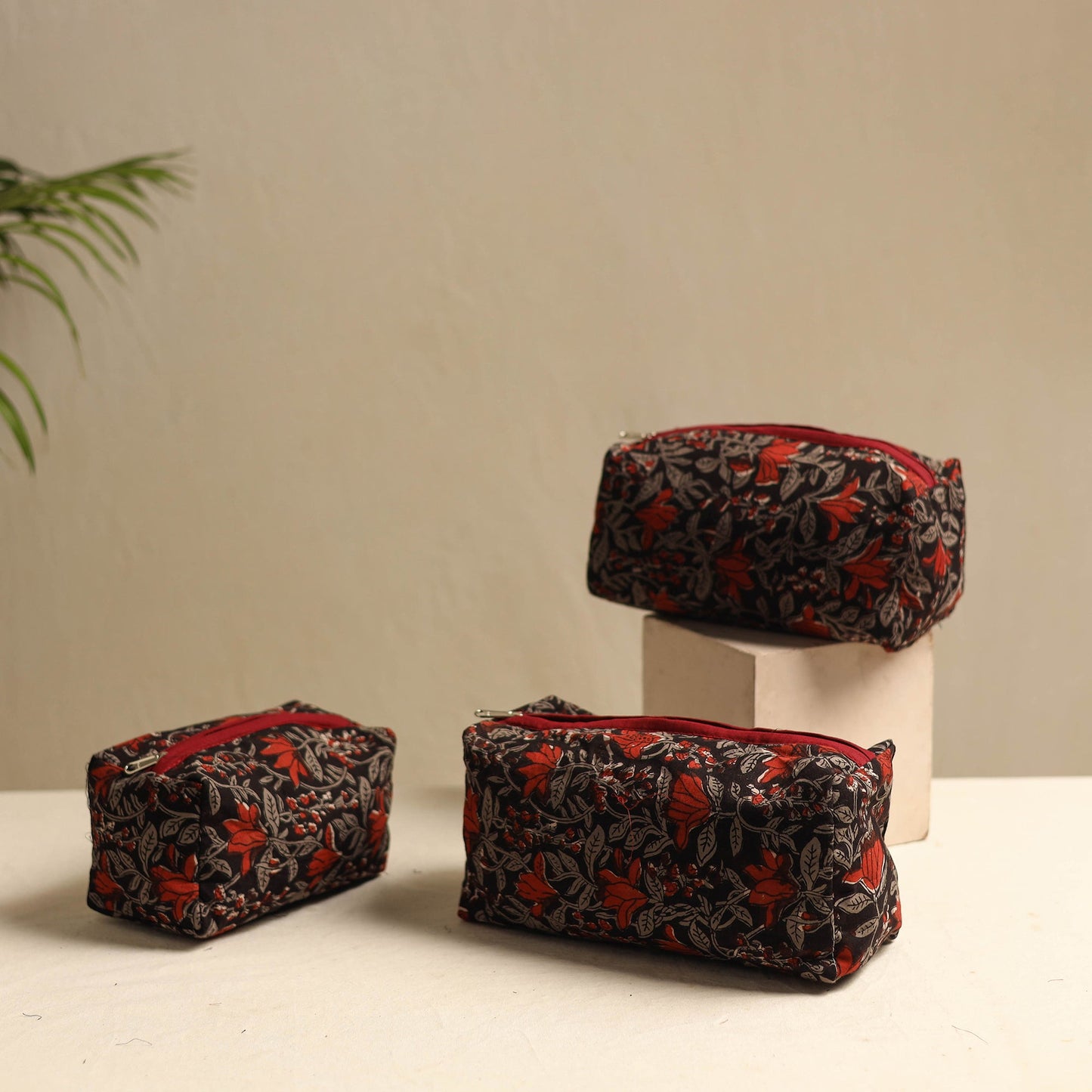 Black Multipurpose Handmade Toiletry Bags (Set of 3)