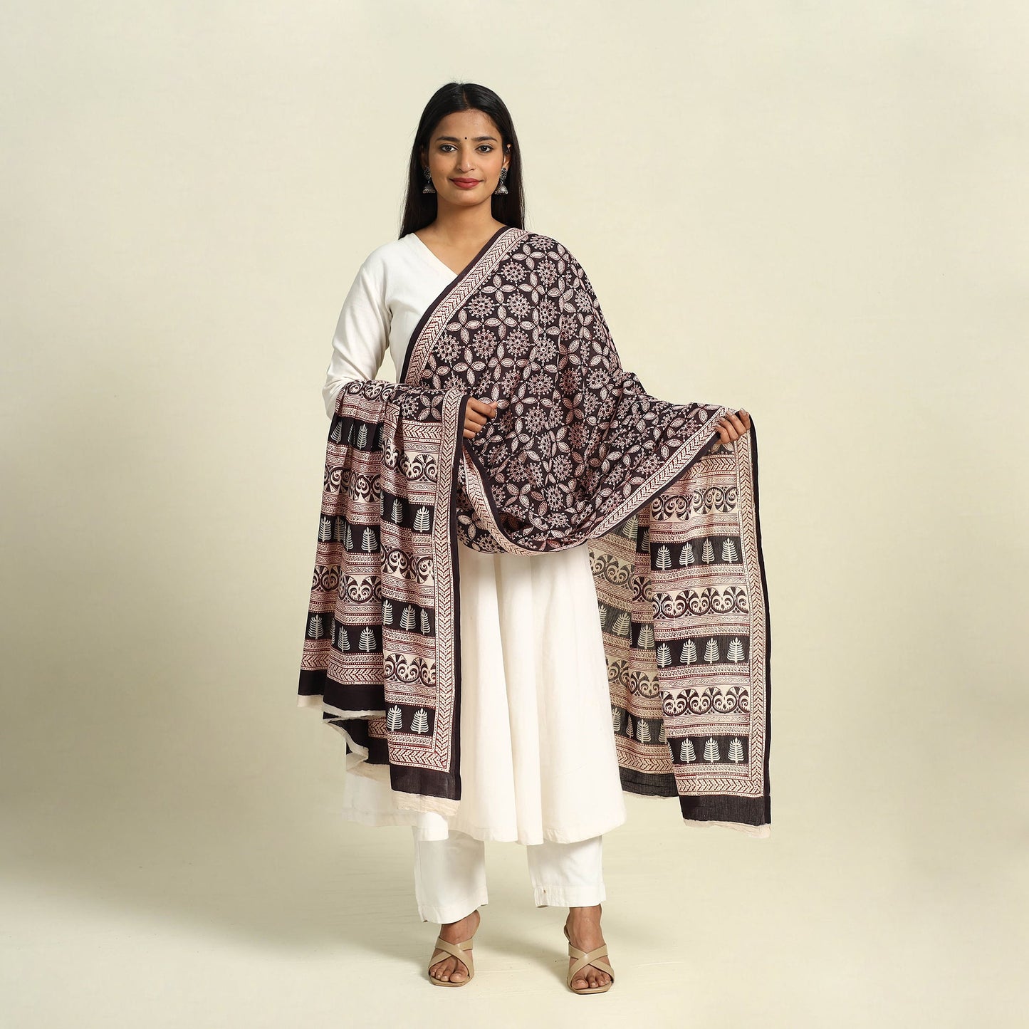 Black Natural Dye Mul Cotton Bagh Print Dupatta