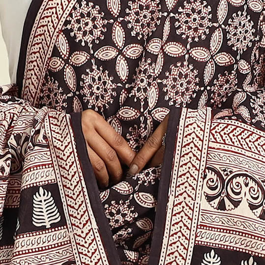 Black Natural Dye Mul Cotton Bagh Print Dupatta