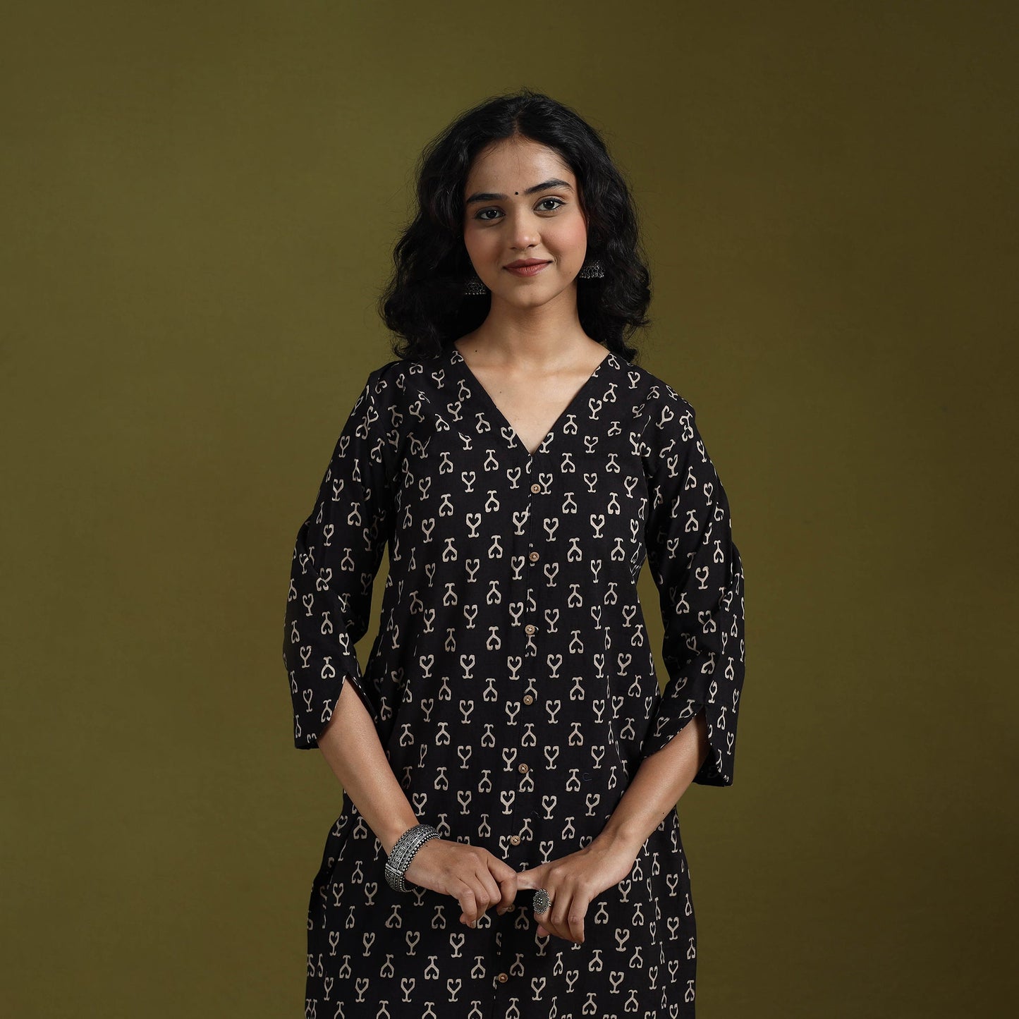 Natural dyed ajrakh hand block print cotton suit set