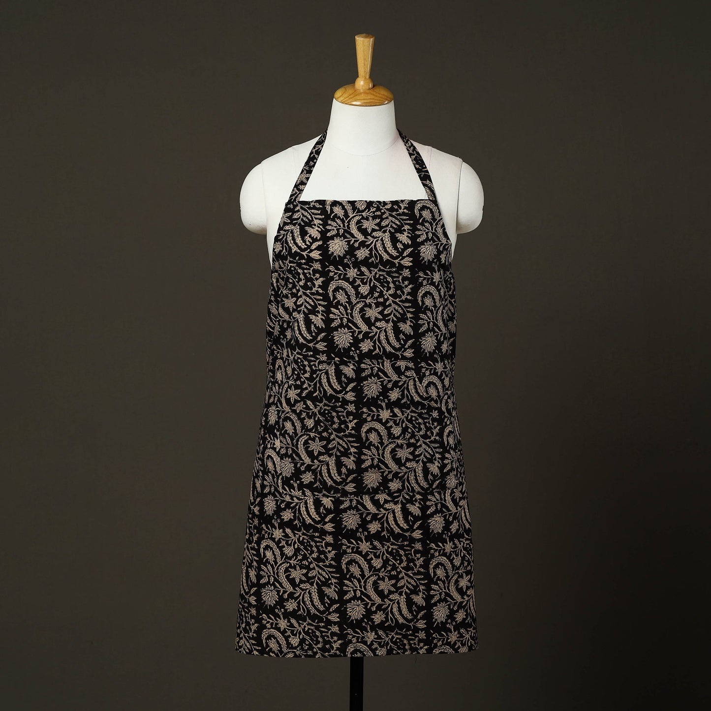 Black Bagru Block Print Cotton Apron with Pocket