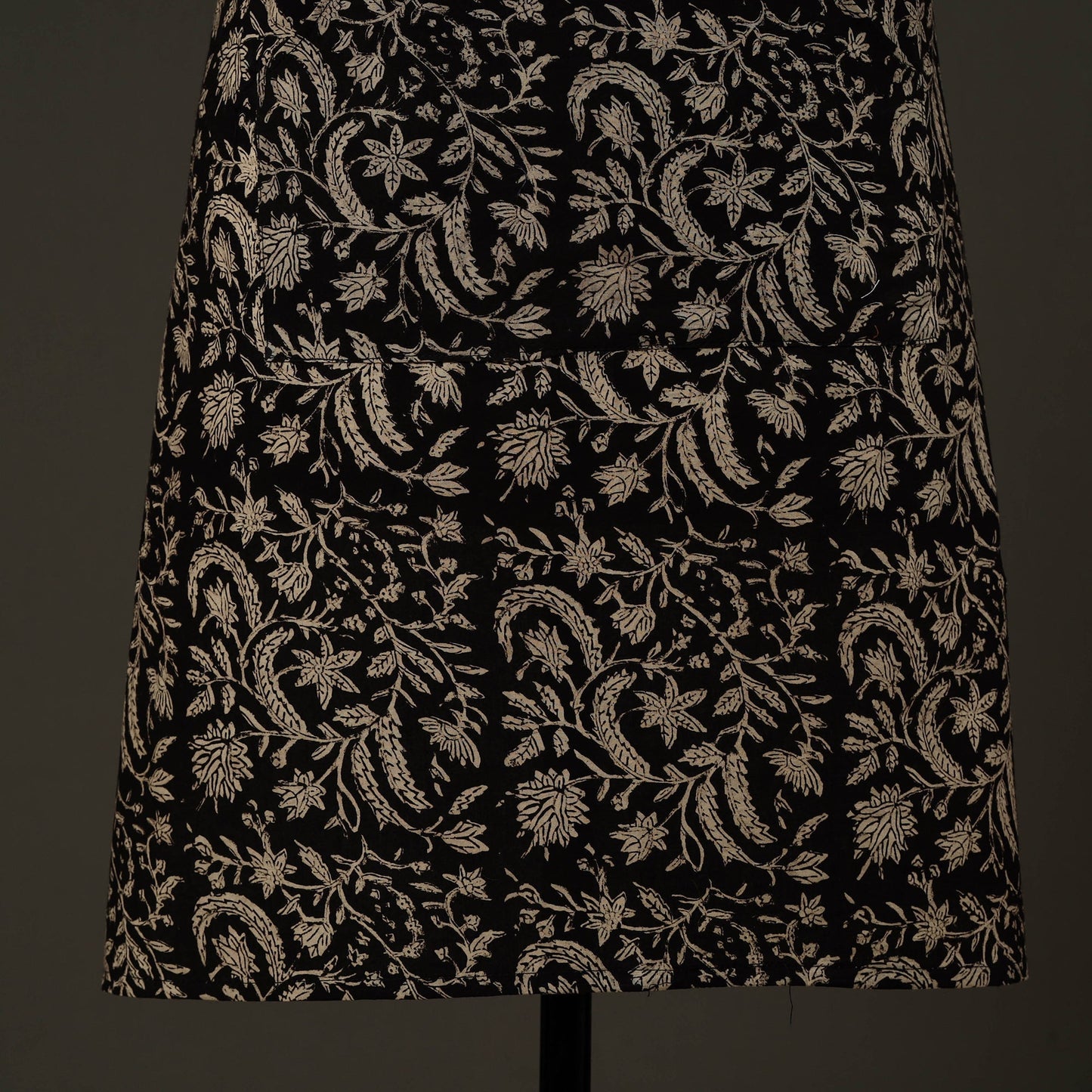 Black Bagru Block Print Cotton Apron with Pocket