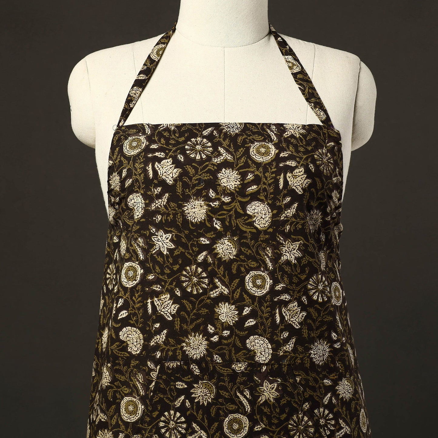 Black Bagru Block Print Cotton Apron with Pocket