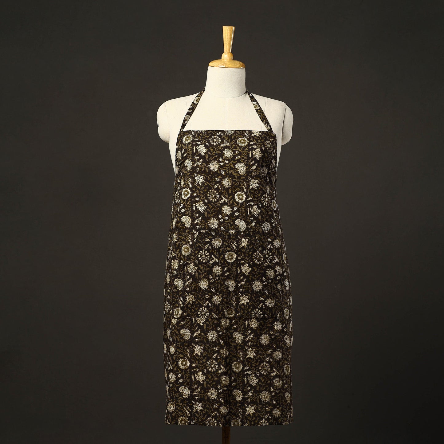 Black Bagru Block Print Cotton Apron with Pocket