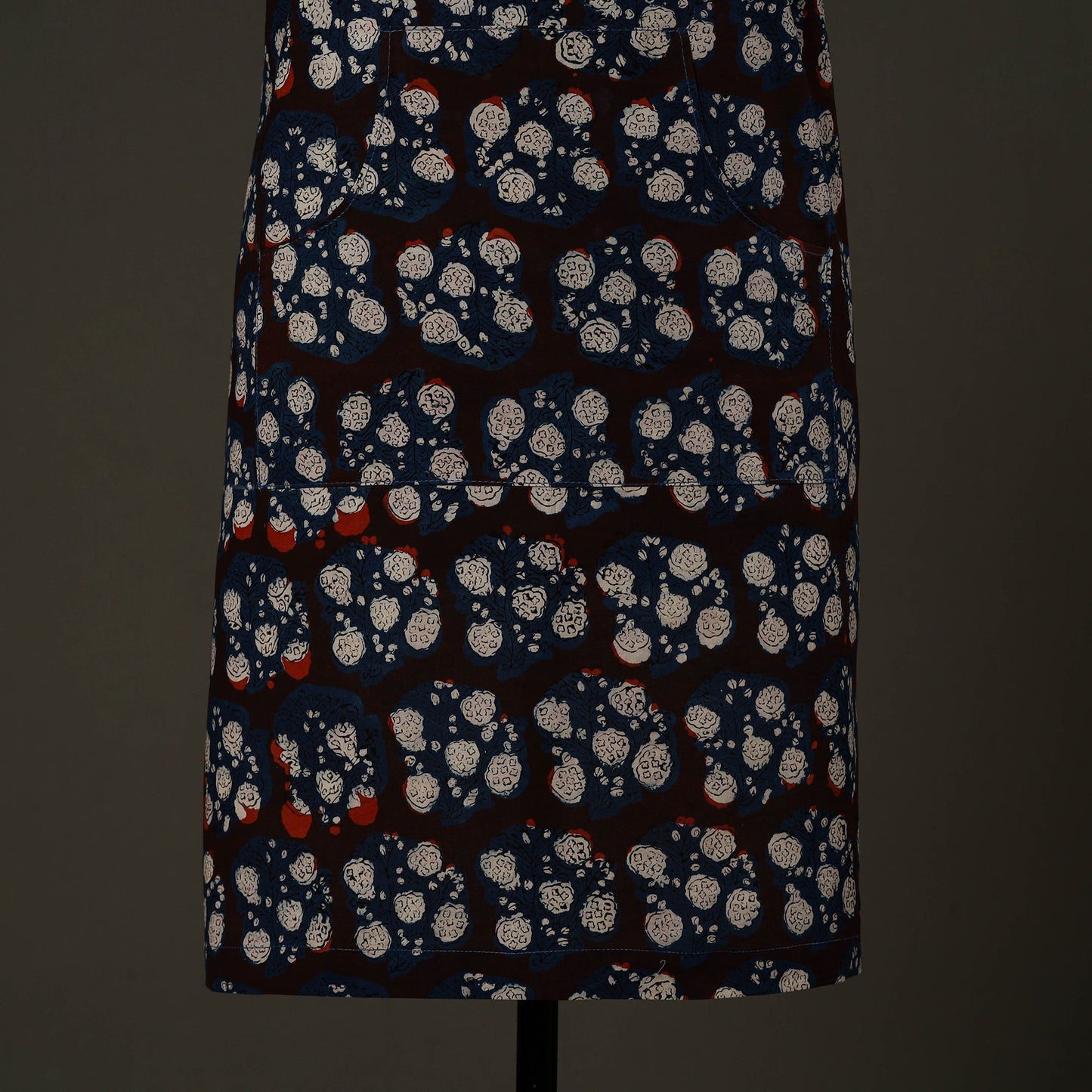 Black - bagru cotton apron with pocket 15 - handcrafted