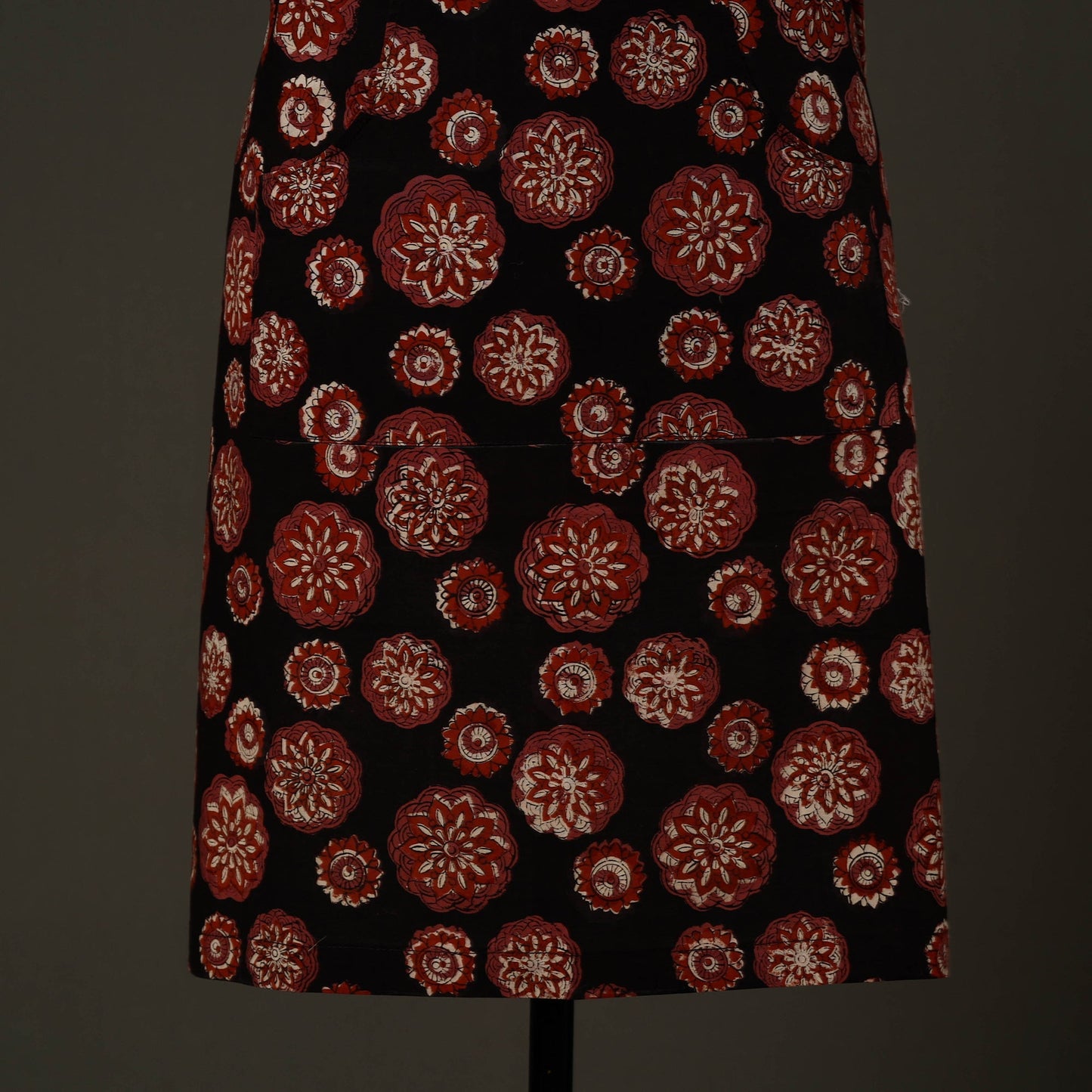 Black Bagru Block Print Cotton Apron with Pocket