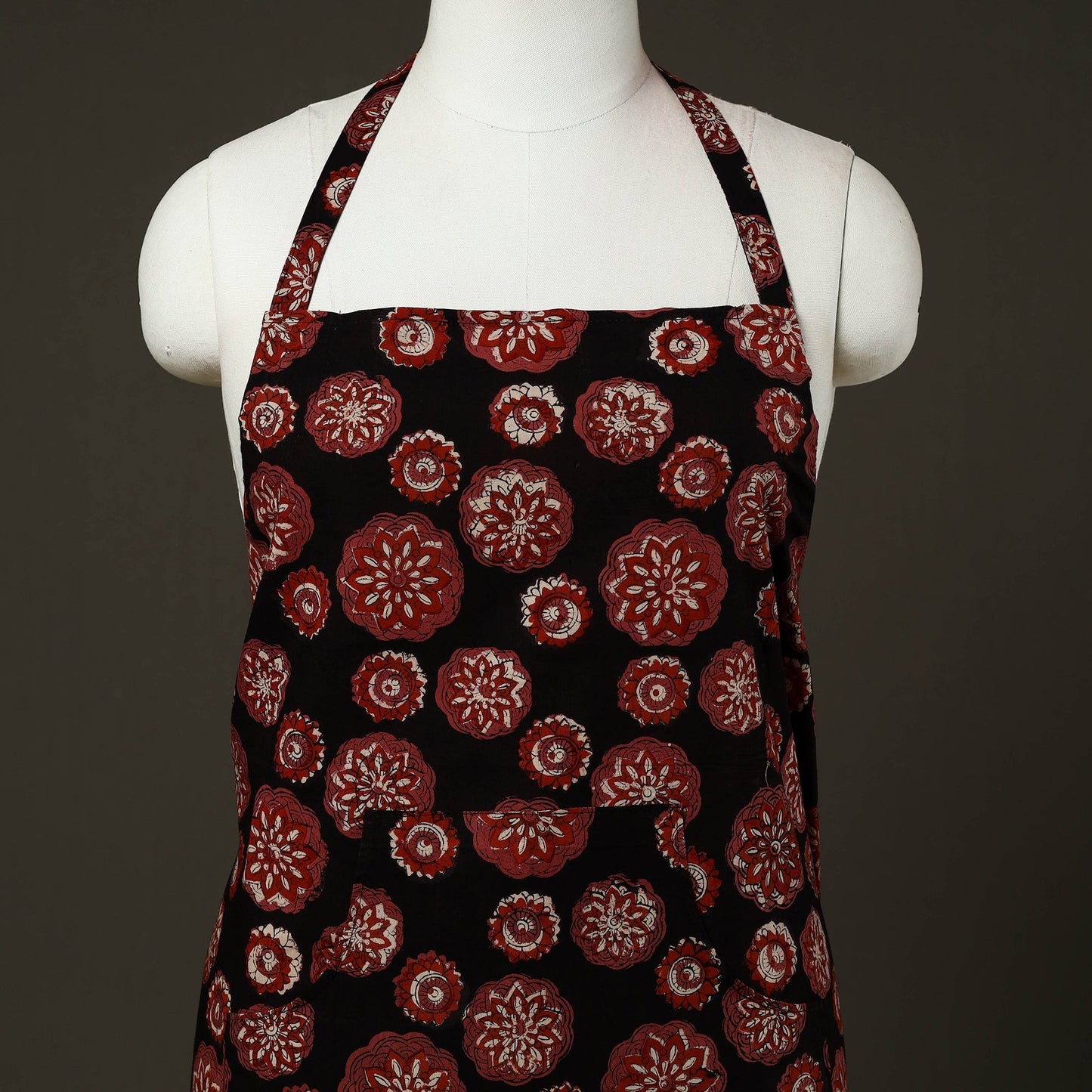 Black Bagru Block Print Cotton Apron with Pocket