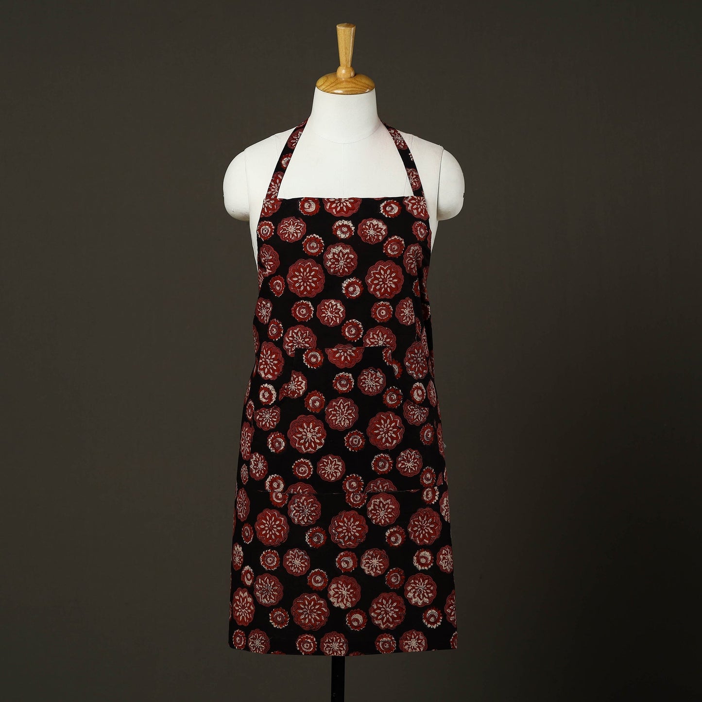 Black Bagru Block Print Cotton Apron with Pocket