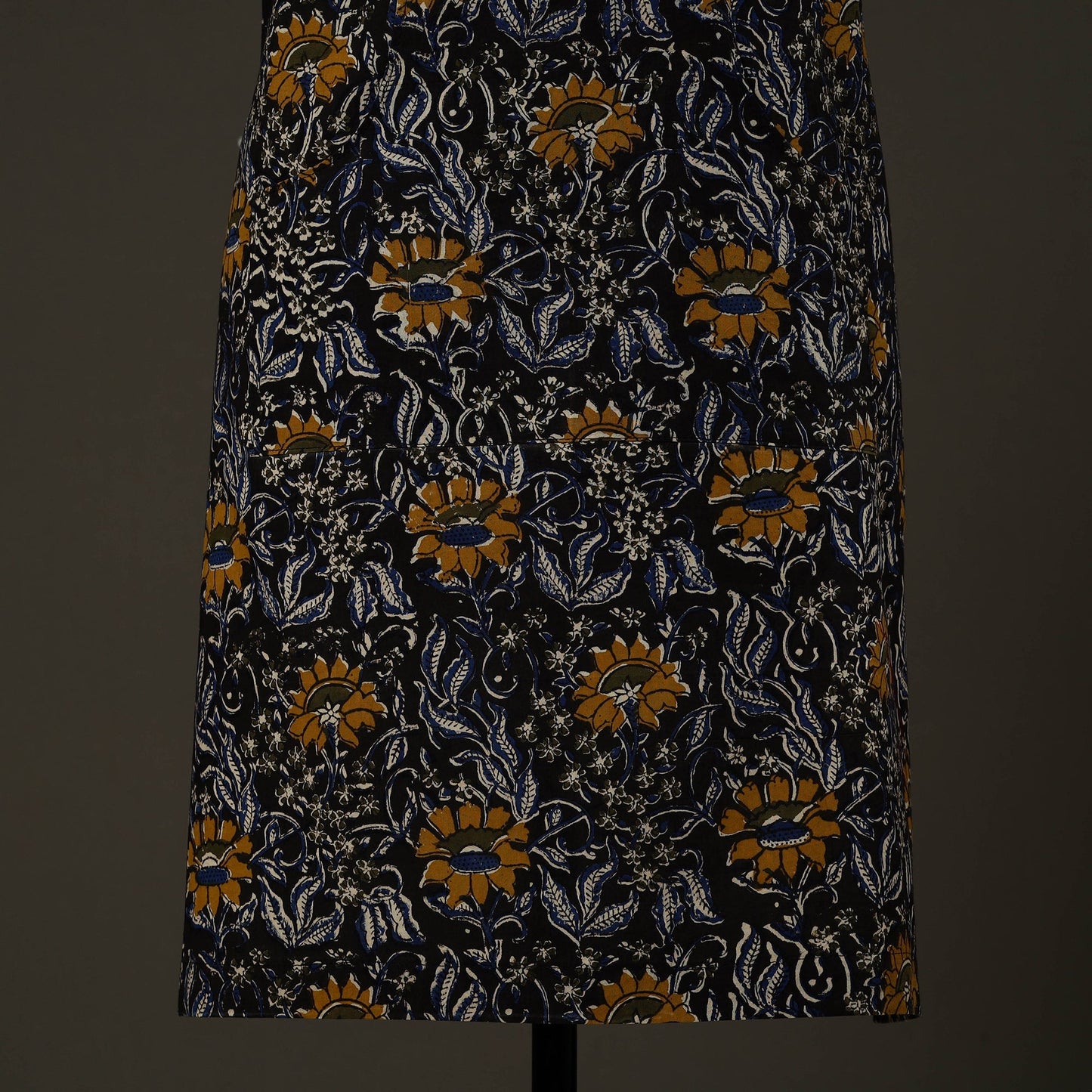 Black Bagru Block Print Cotton Apron with Pocket