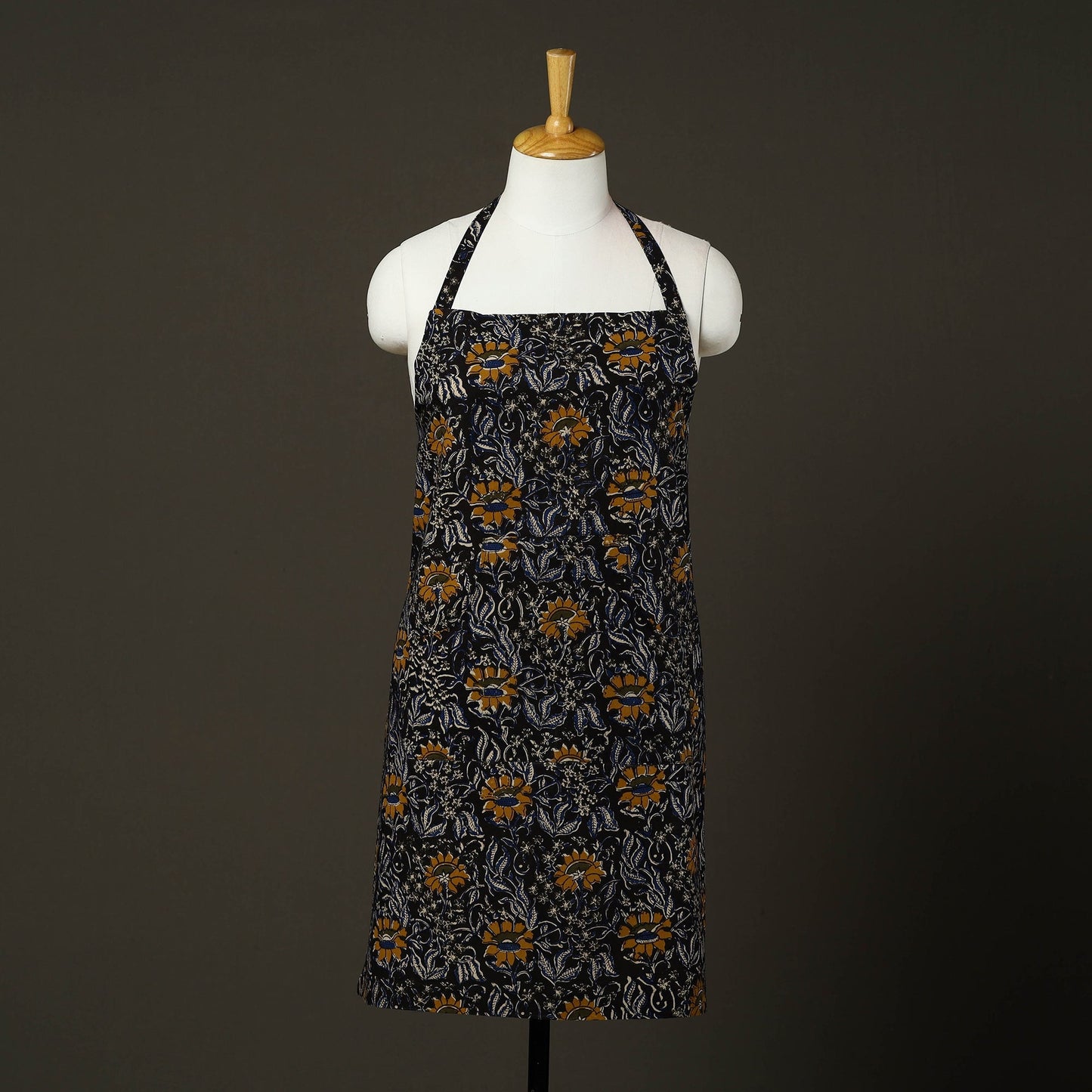 Black Bagru Block Print Cotton Apron with Pocket