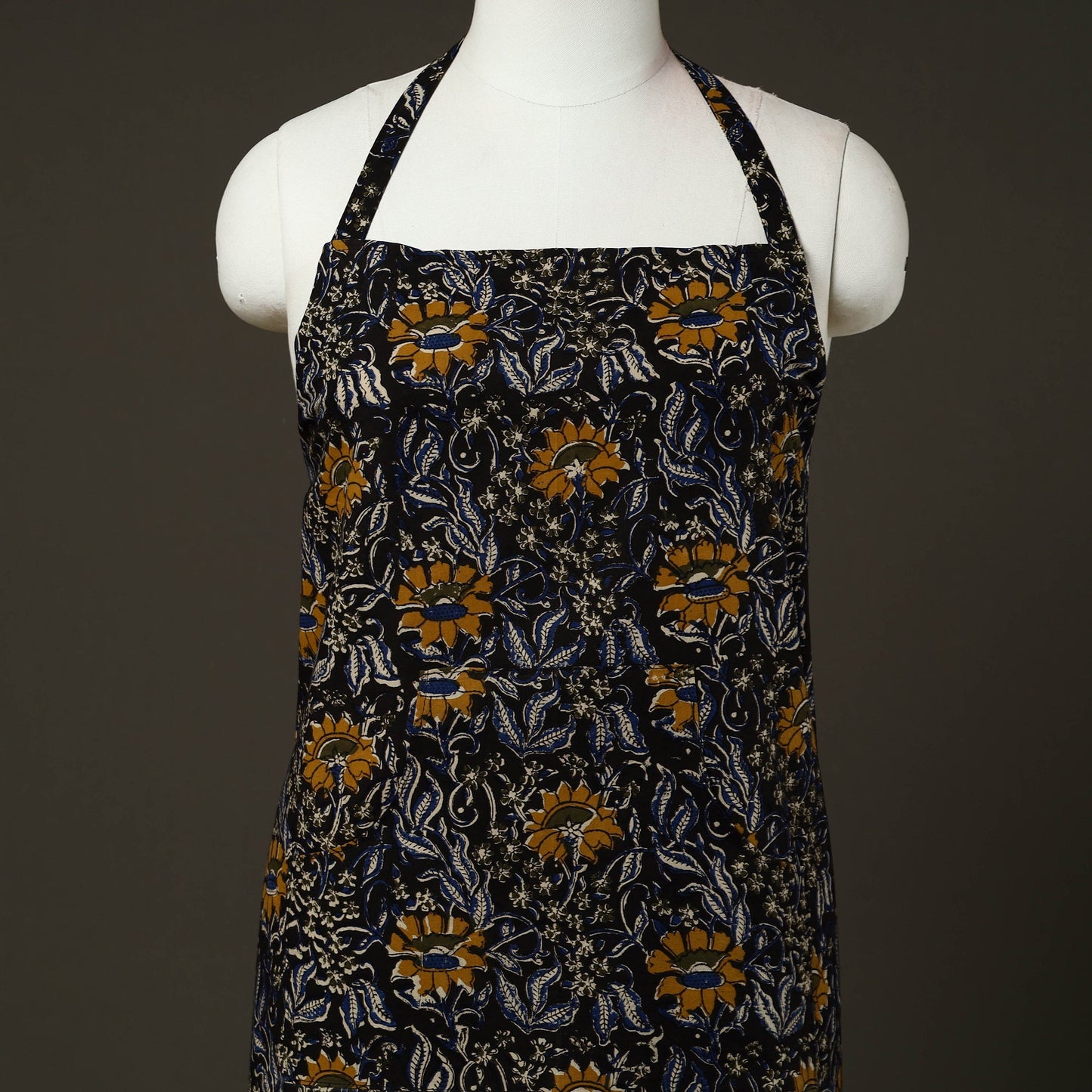 Black Bagru Block Print Cotton Apron with Pocket