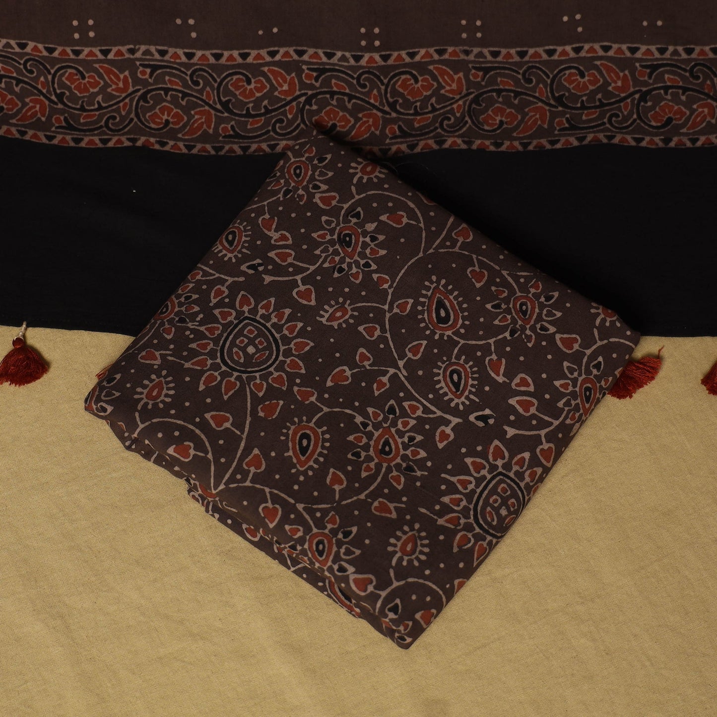Black - natural dyed 3pc unstitched dress material 05