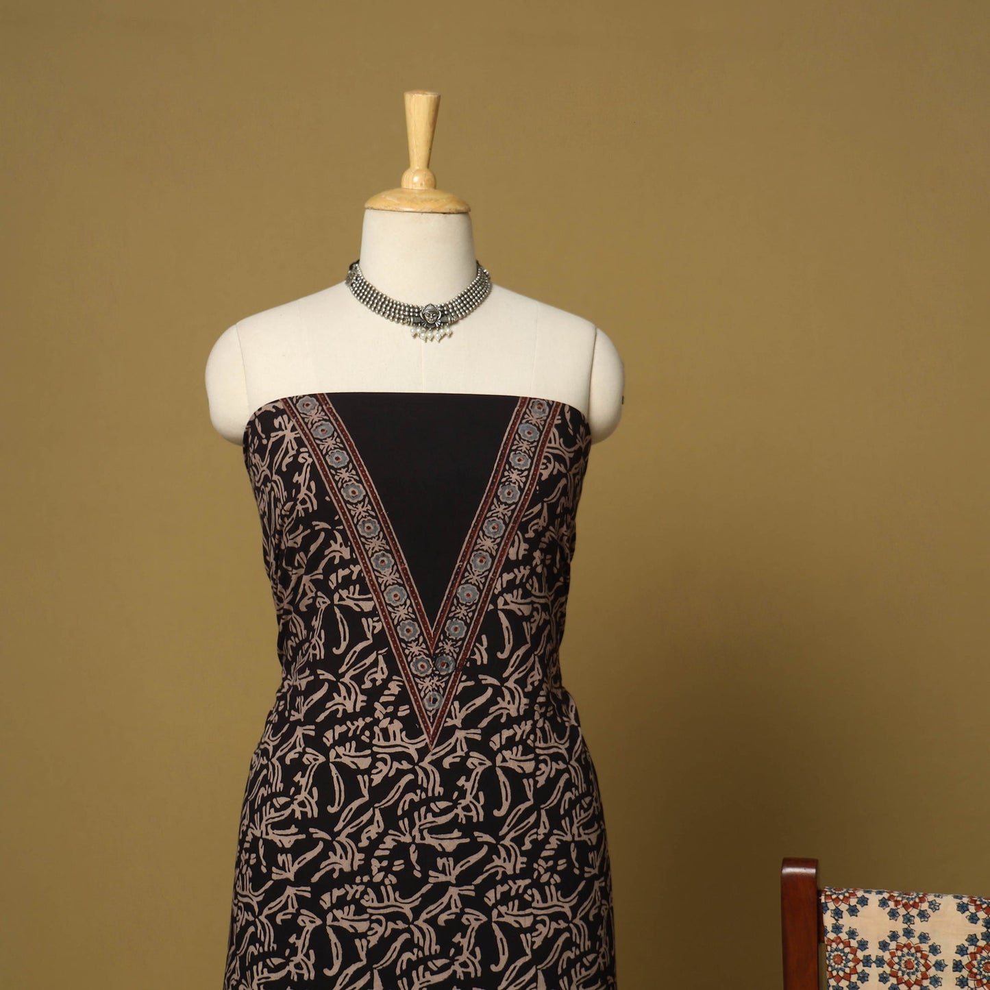 Black - natural dyed 3pc unstitched dress material 06