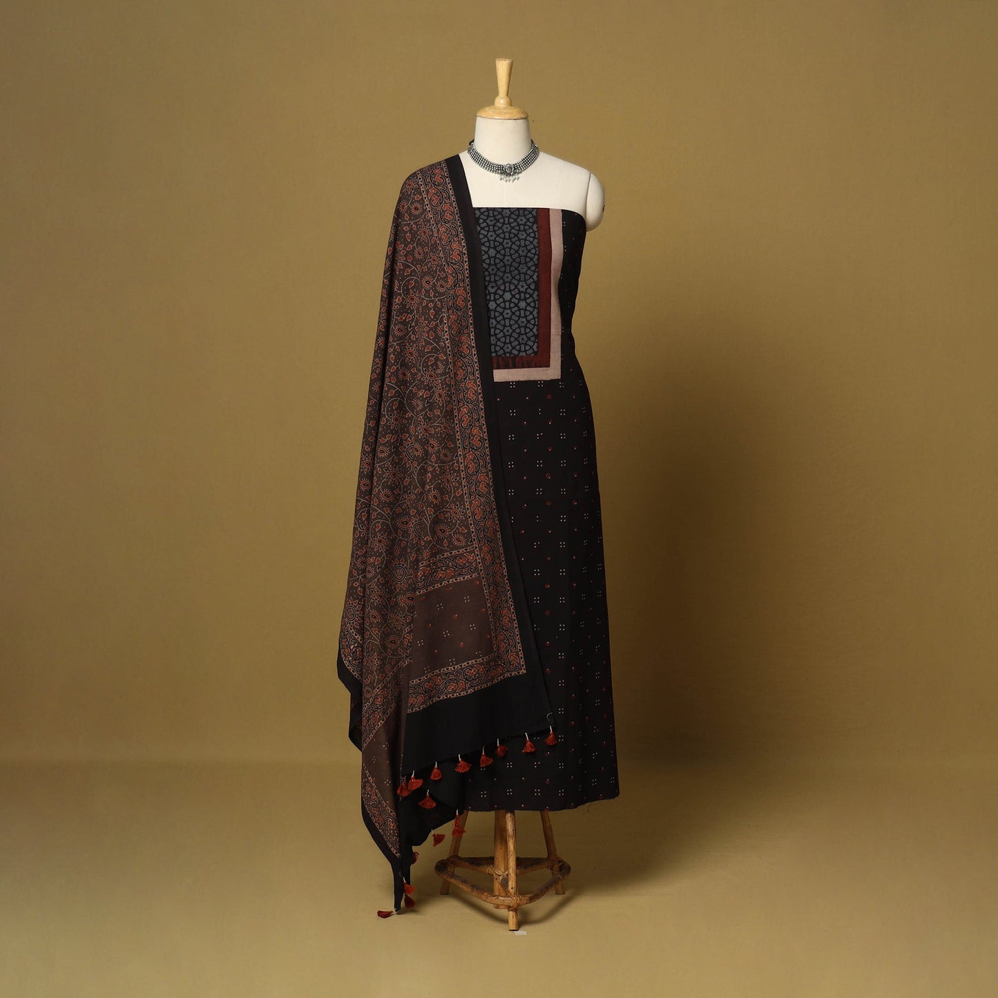 Black - natural dyed 3pc unstitched dress material 05