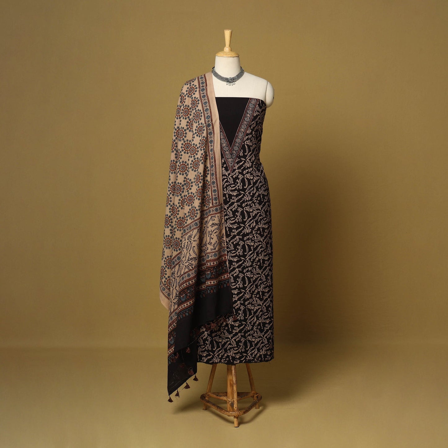 Black - natural dyed 3pc unstitched dress material 06