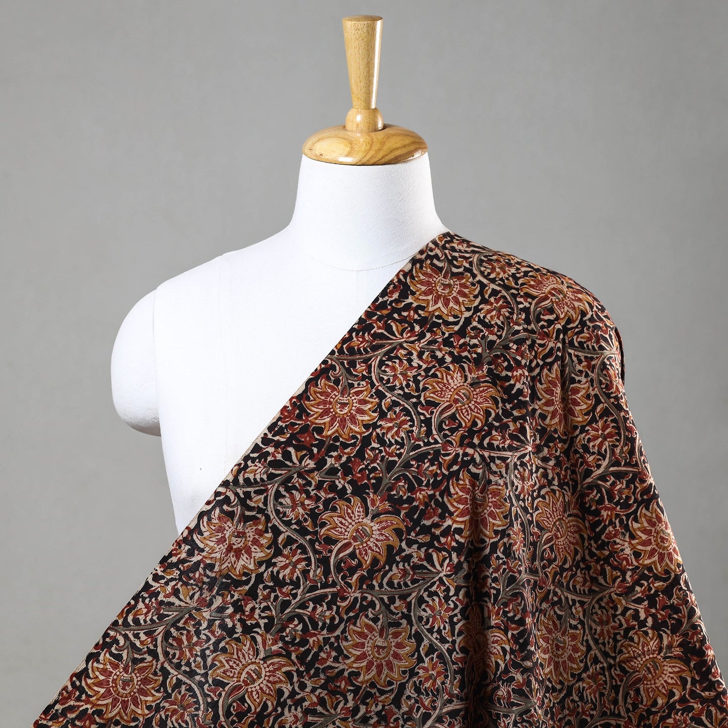 Black Natural Dyed Block Print Cotton Kalamkari Fabric