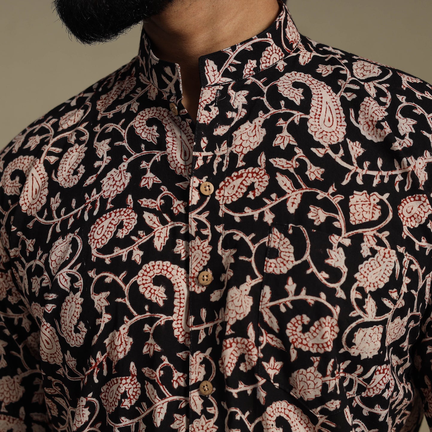 Black - natural dyed cotton men half sleeve bagru shirt 10