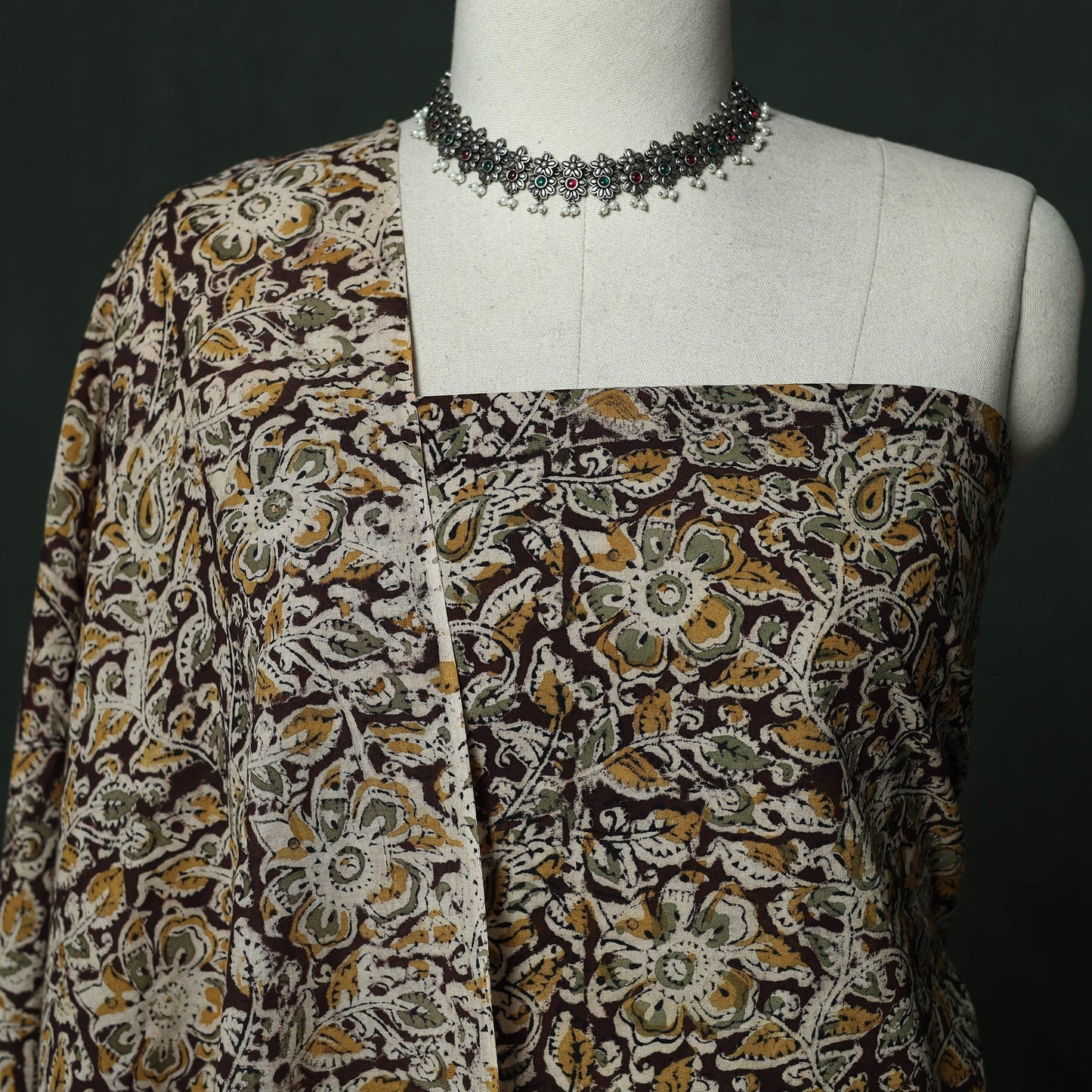 Natural dyed block print cotton pedana kalamkari 2pc
