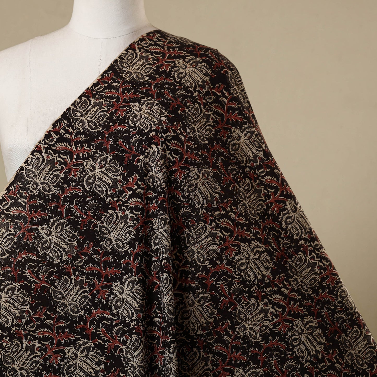 Black - natural dyed cotton pedana kalamkari fabric 15