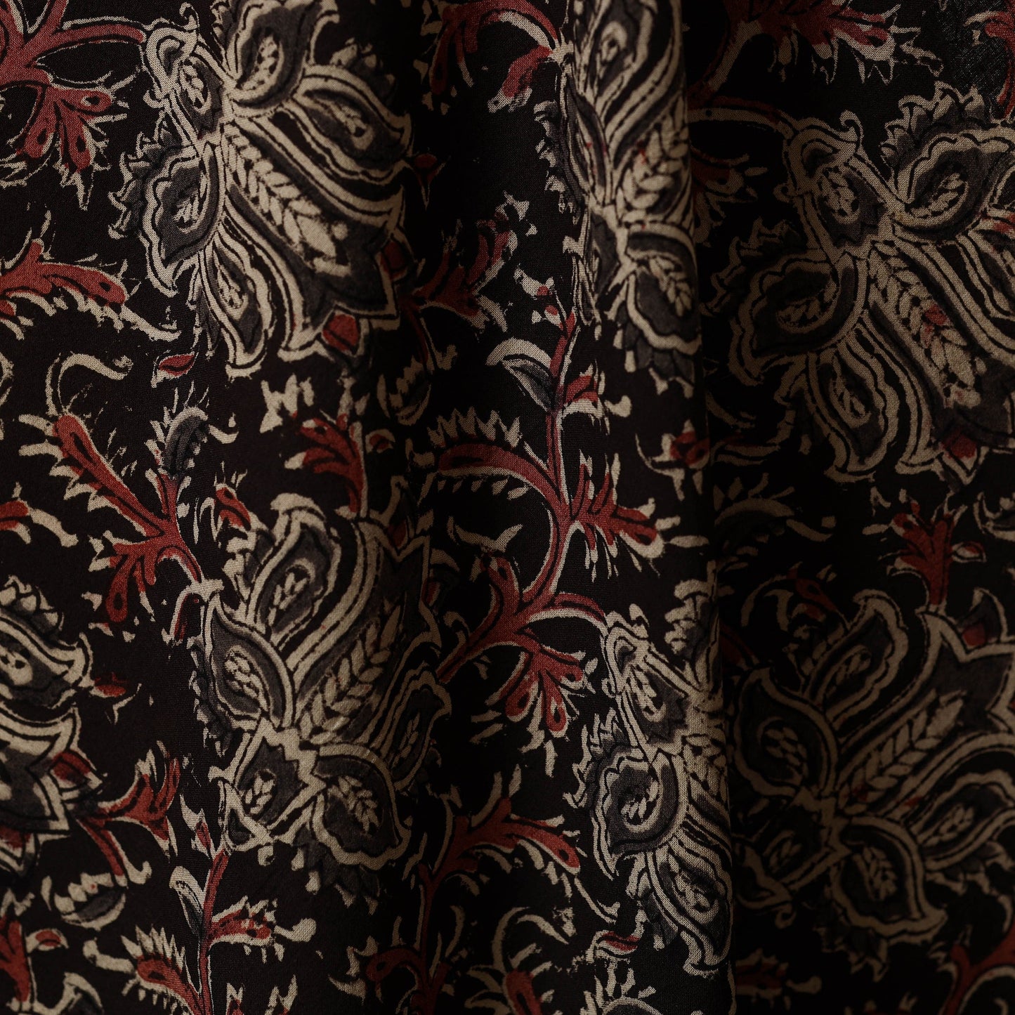 Black - natural dyed cotton pedana kalamkari fabric 15