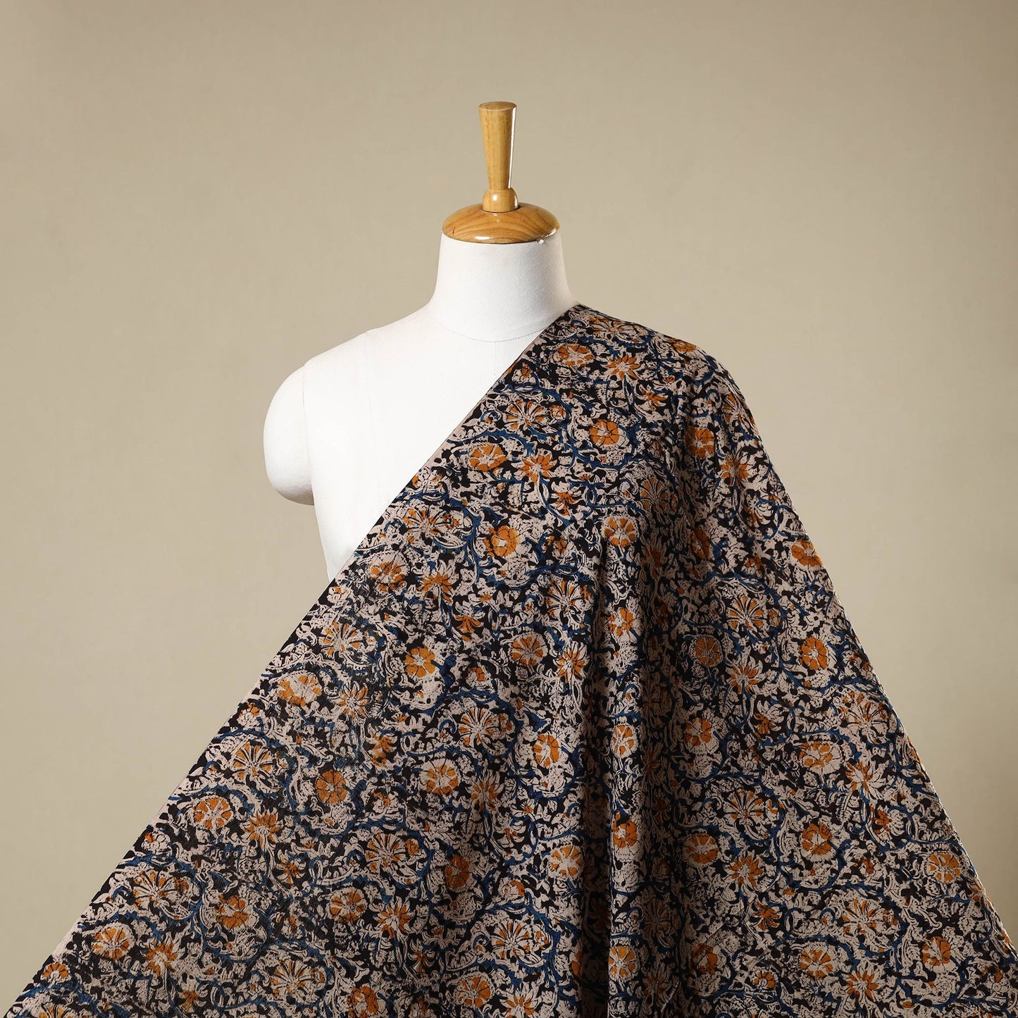 Black - natural dyed cotton pedana kalamkari fabric 15