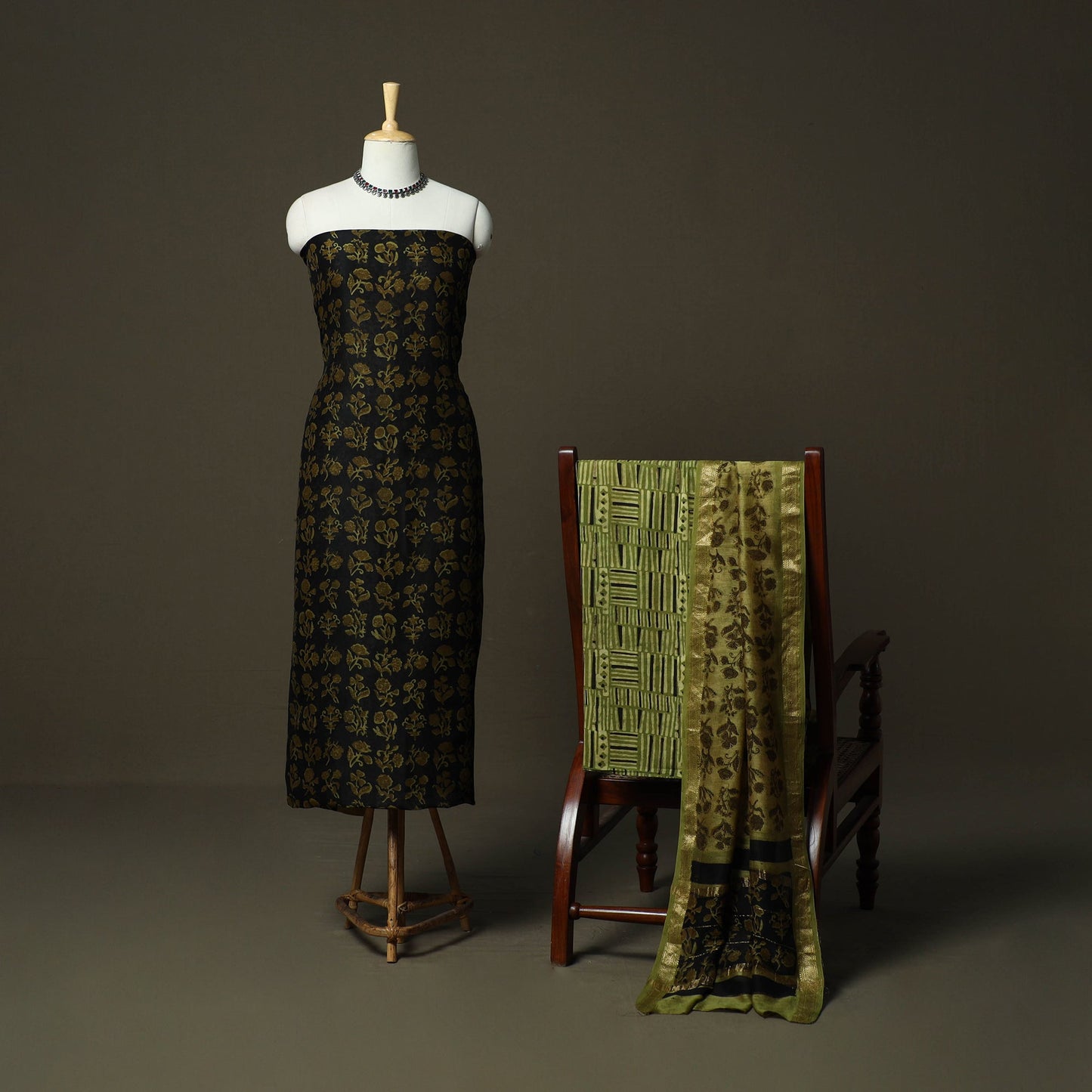 Natural dyed block print maheshwari silk bagru ajrakh 3pc