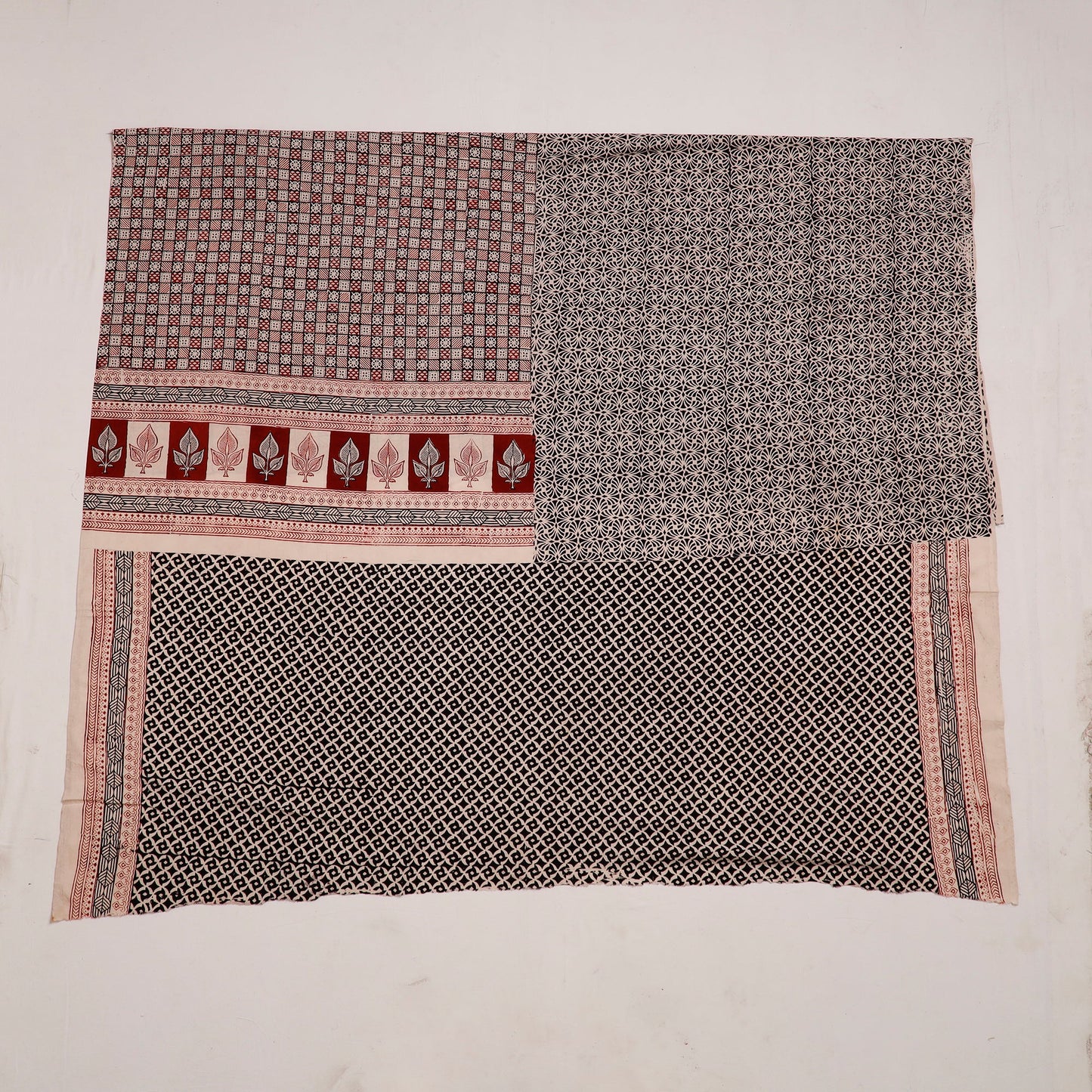 Black Natural Dyed Cotton Bagh Print Kurta Material